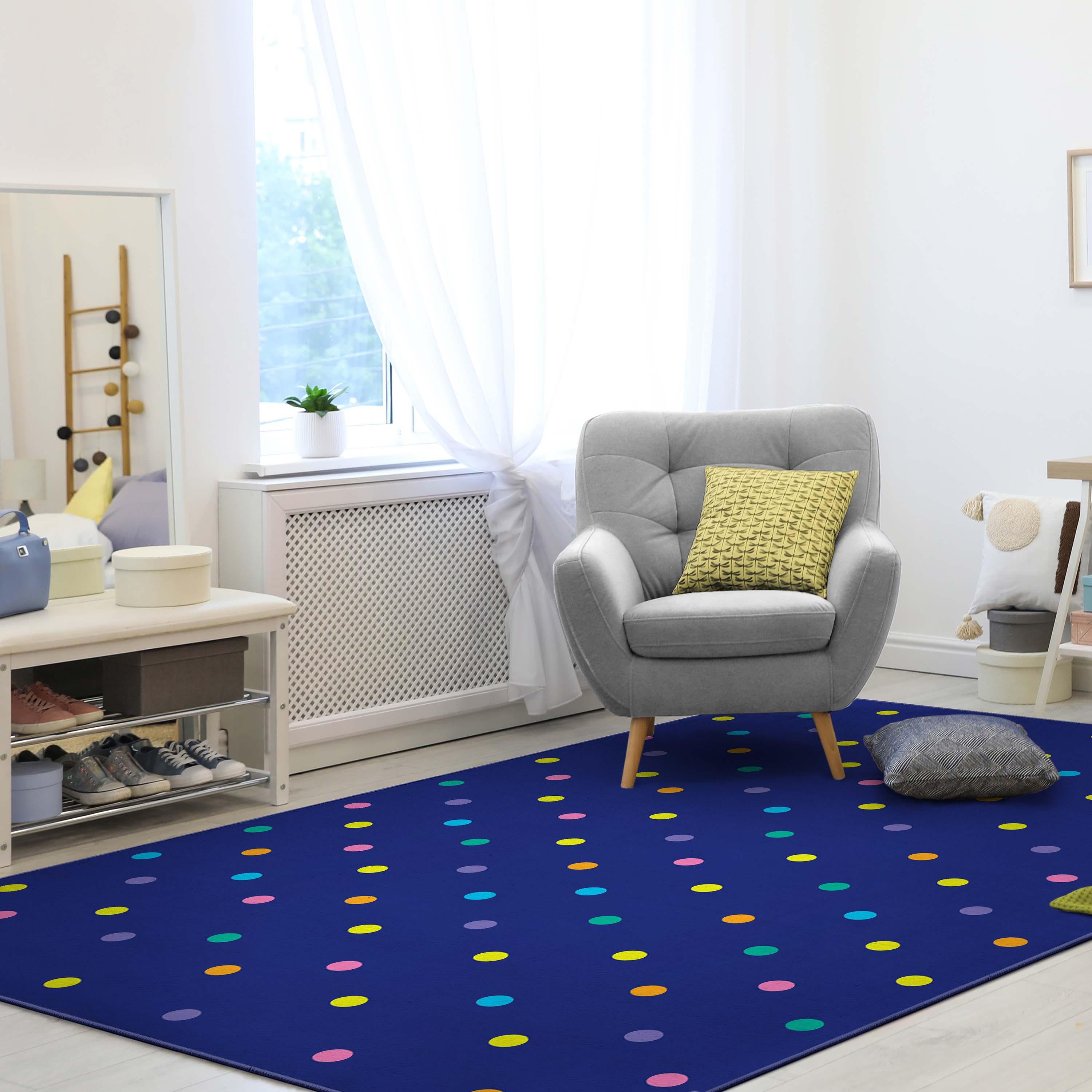 Well Woven Crayola Polka Dot Geometric Blue Area Rug