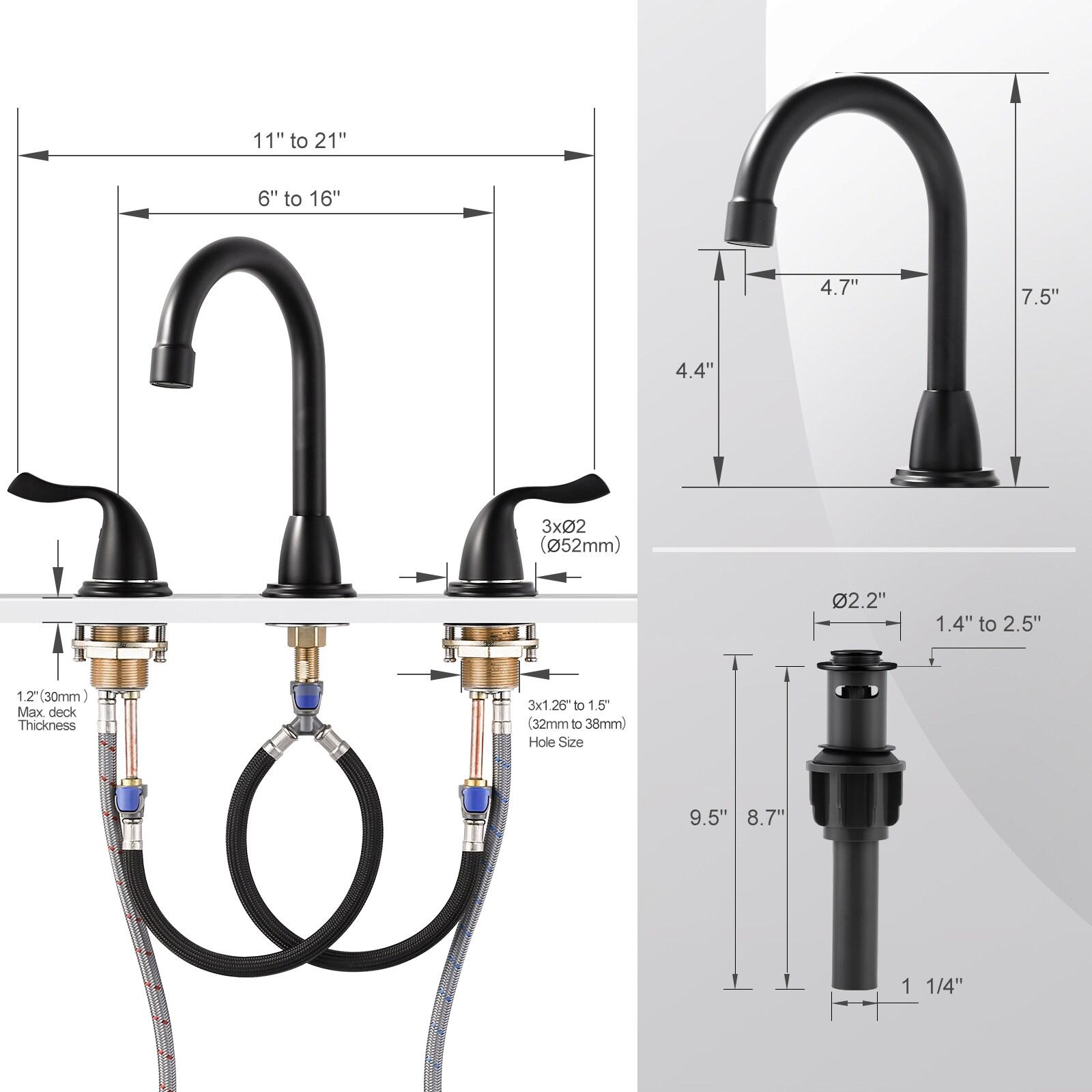 Matte Black Bathroom Faucet 3 Hole, WOWOW 8 Inch Widespread Bathroom Faucet, 2 Handles Bathroom Sink Faucet with Pon Up Drain and cUPC Supply Lines, 360 Swivel Faucet for Bathroom Sink