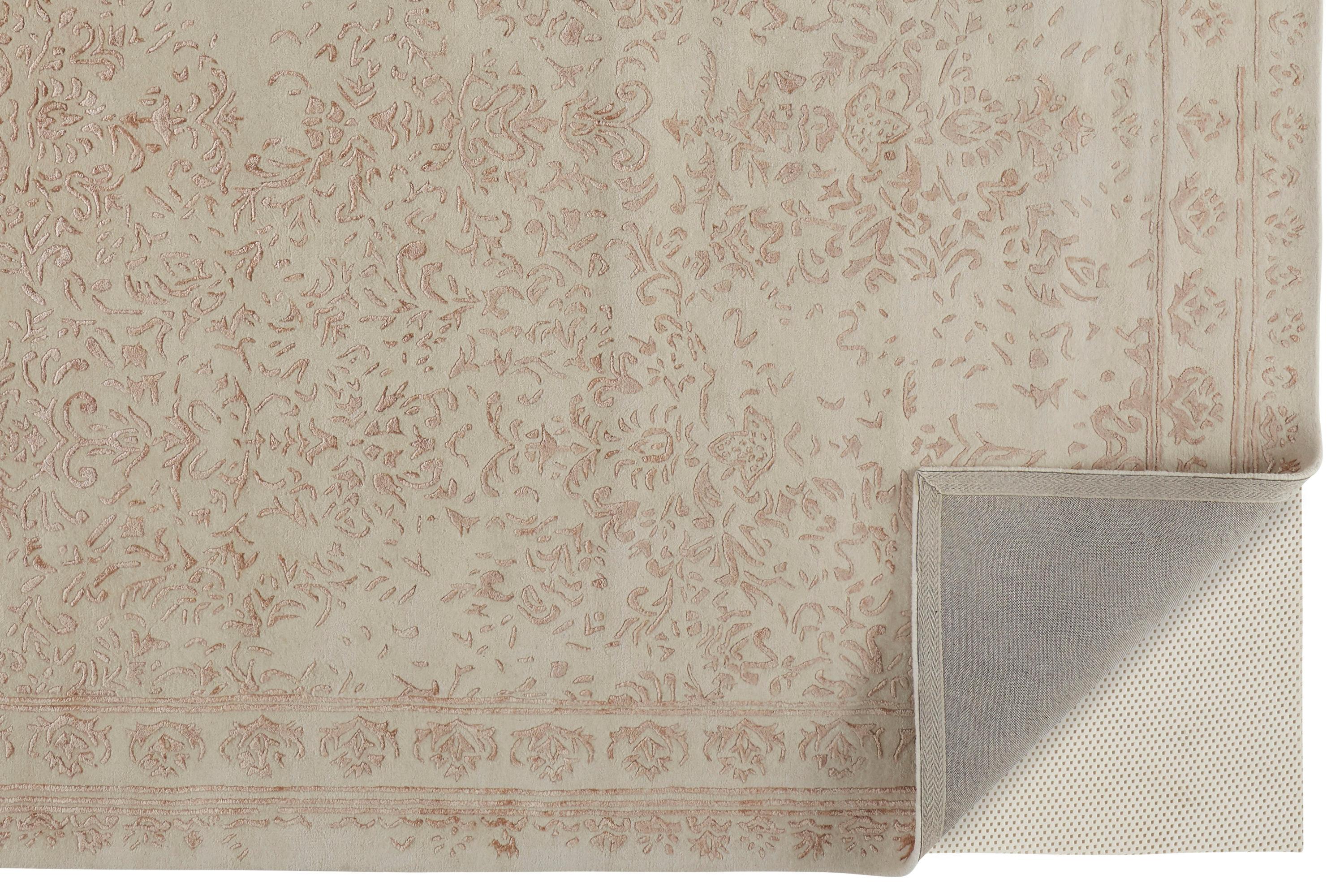 Feizy Bella Transitional Oriental, Ivory/Tan/Pink, 2' x 3' Accent Rug Handmade Sheen Bohemian & Eclectic Bordered Design Carpet for Living Dining Bed Room