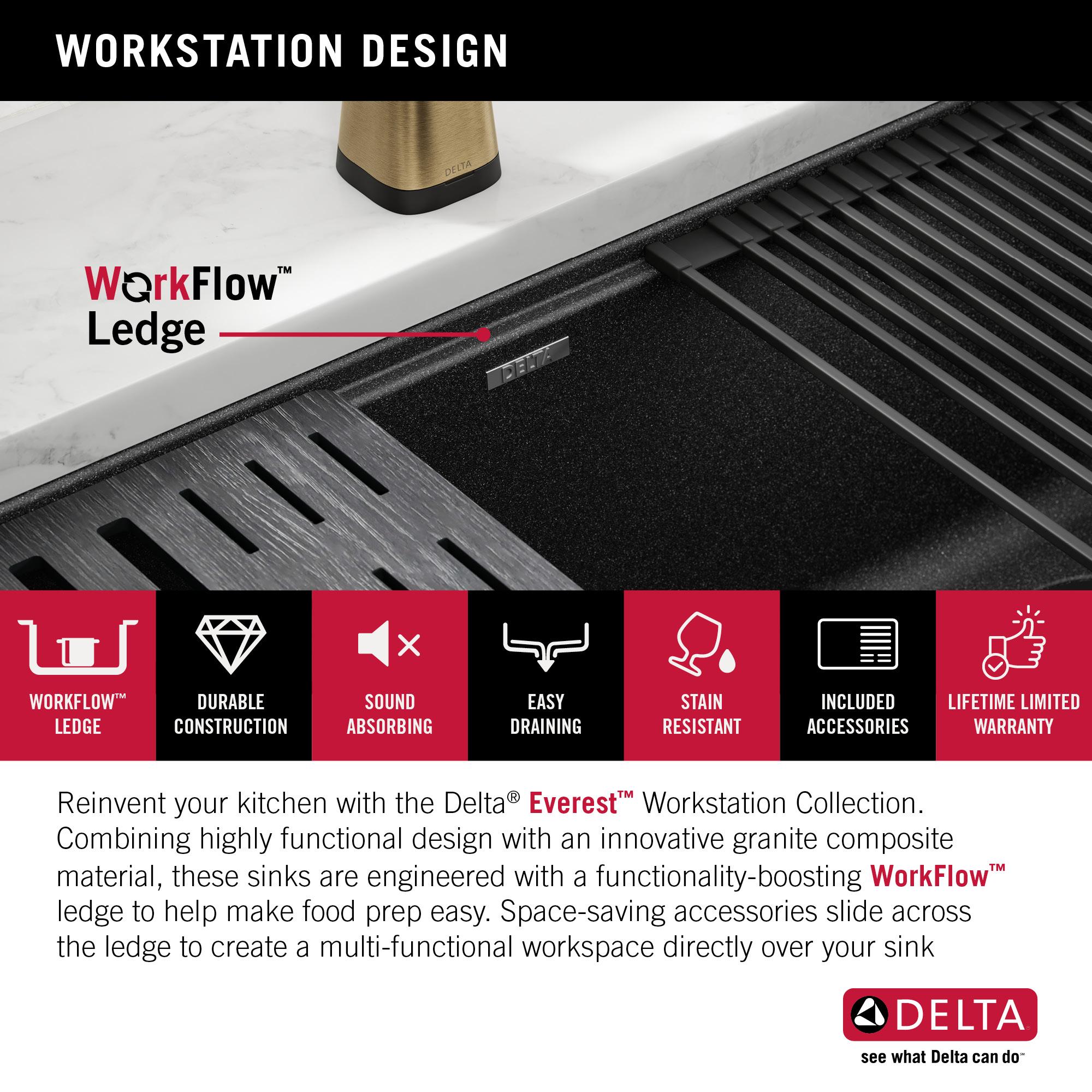 Delta Everest™ 32" L Granite Composite Workstation Kitchen Sink Undermount Single Bowl with WorkFlow™ Ledge