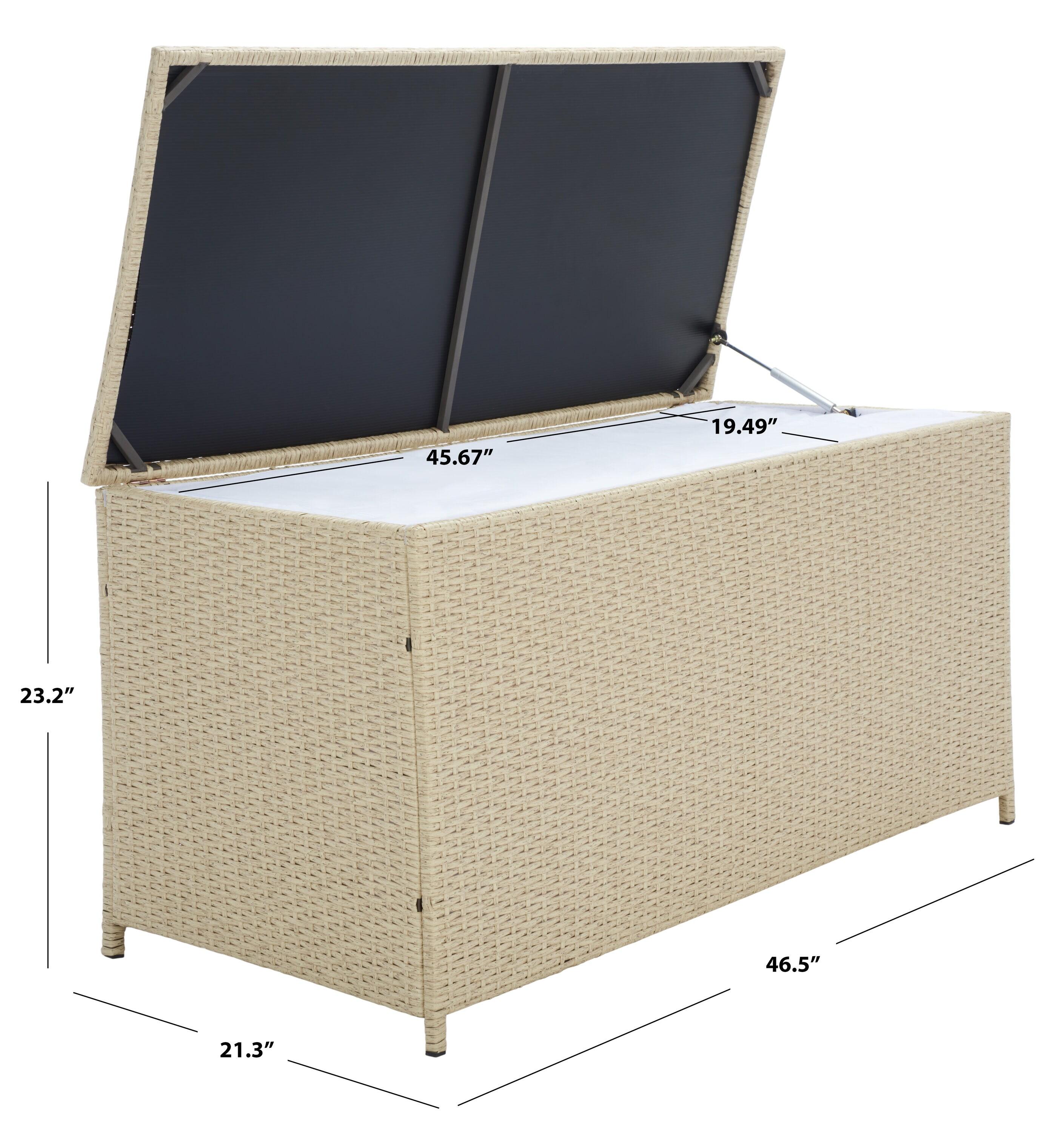 Oliveira Outdoor Cushion Deck Box - Beige/White Cushion - Safavieh