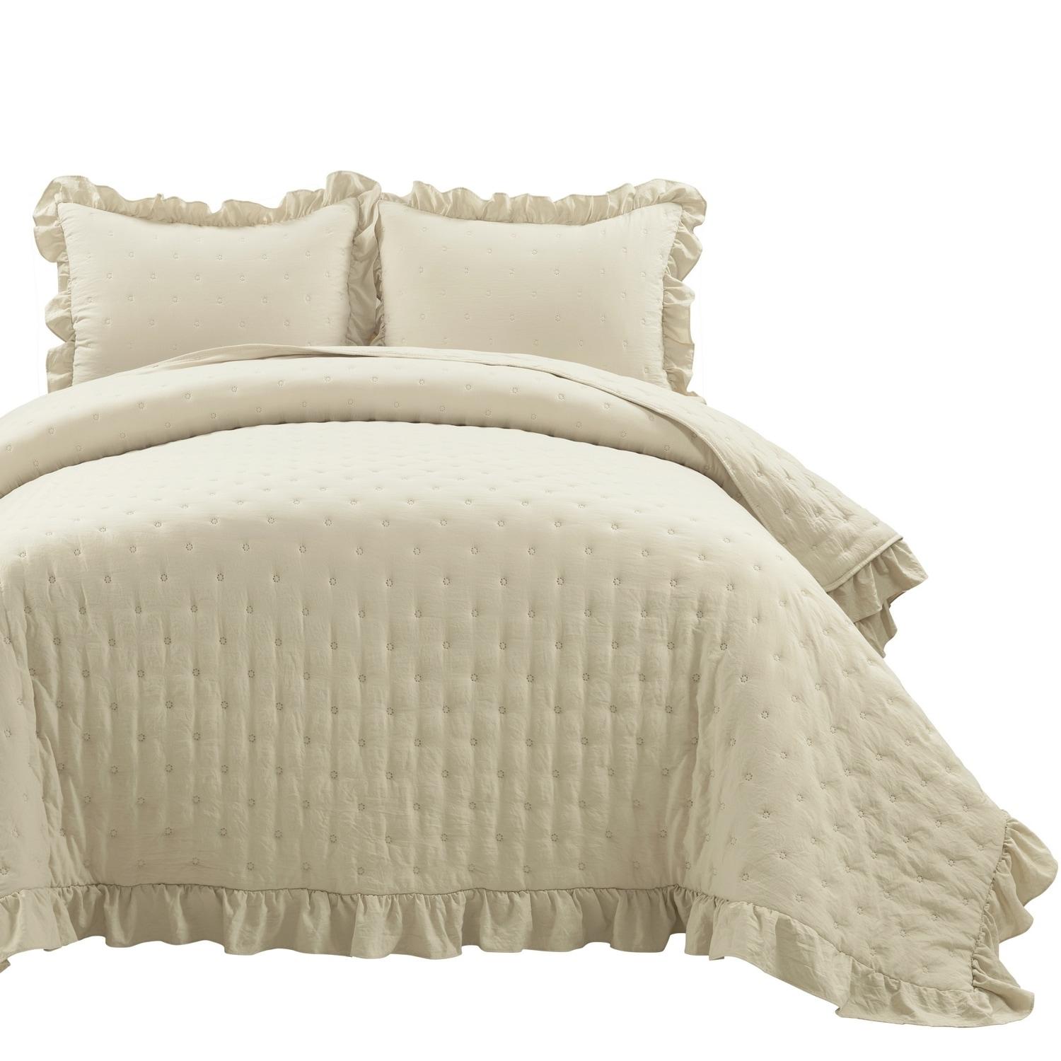 Reyna Ruffle Microfiber Reversible 3 Piece Quilt Set (Set of 3)