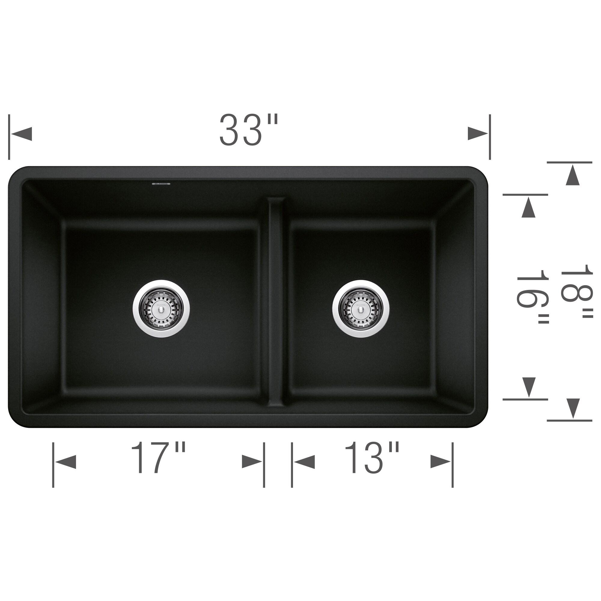 Precis SILGRANIT 33" L x 18" W Reversible Double Bowl Undermount Kitchen Sink with Low Divide