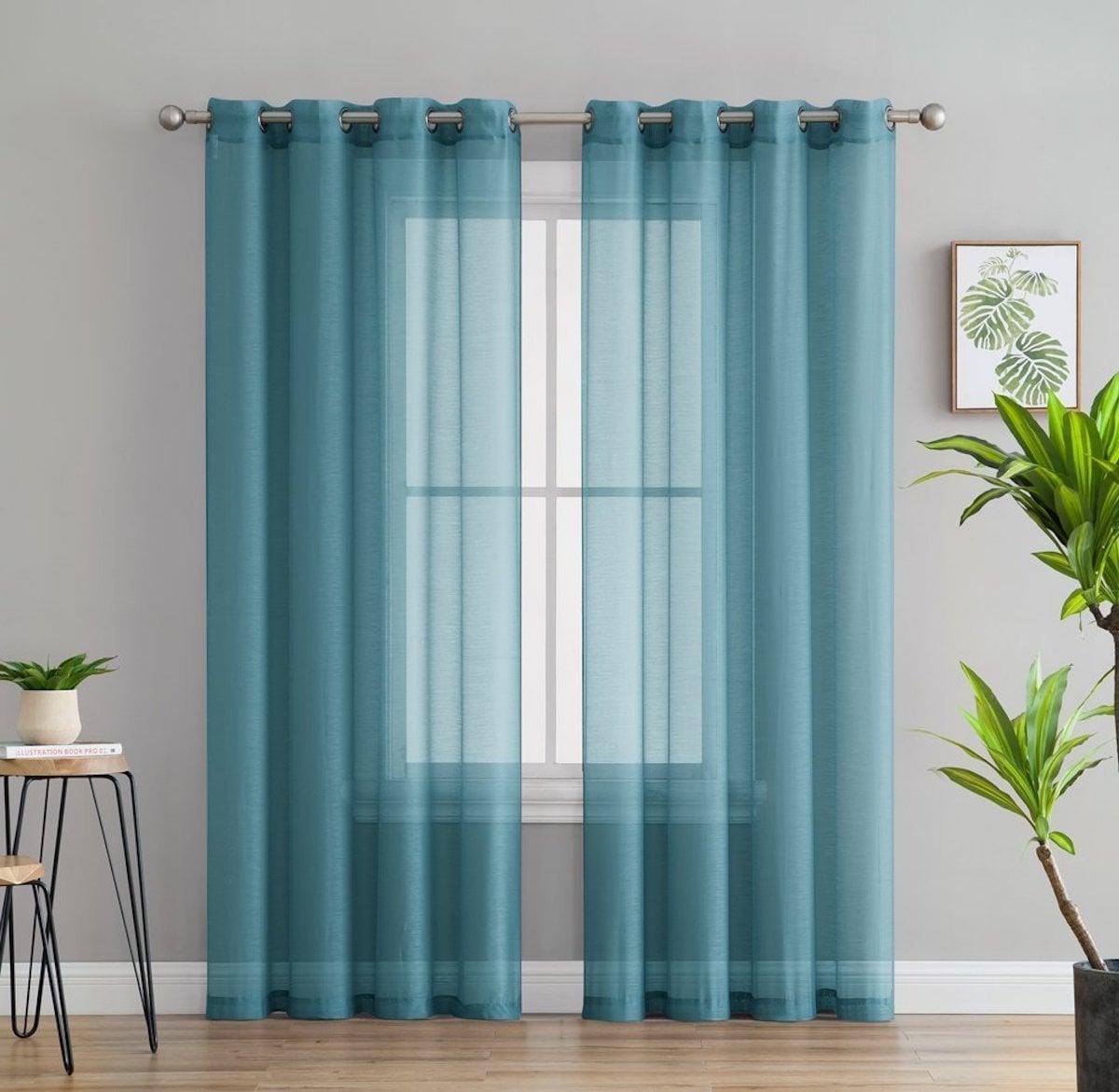 HLC.ME Semi Sheer Voile Light Filtering Transparent Window Curtain Grommet Panels - Set of 2 - Teal, 54 W x 84 L