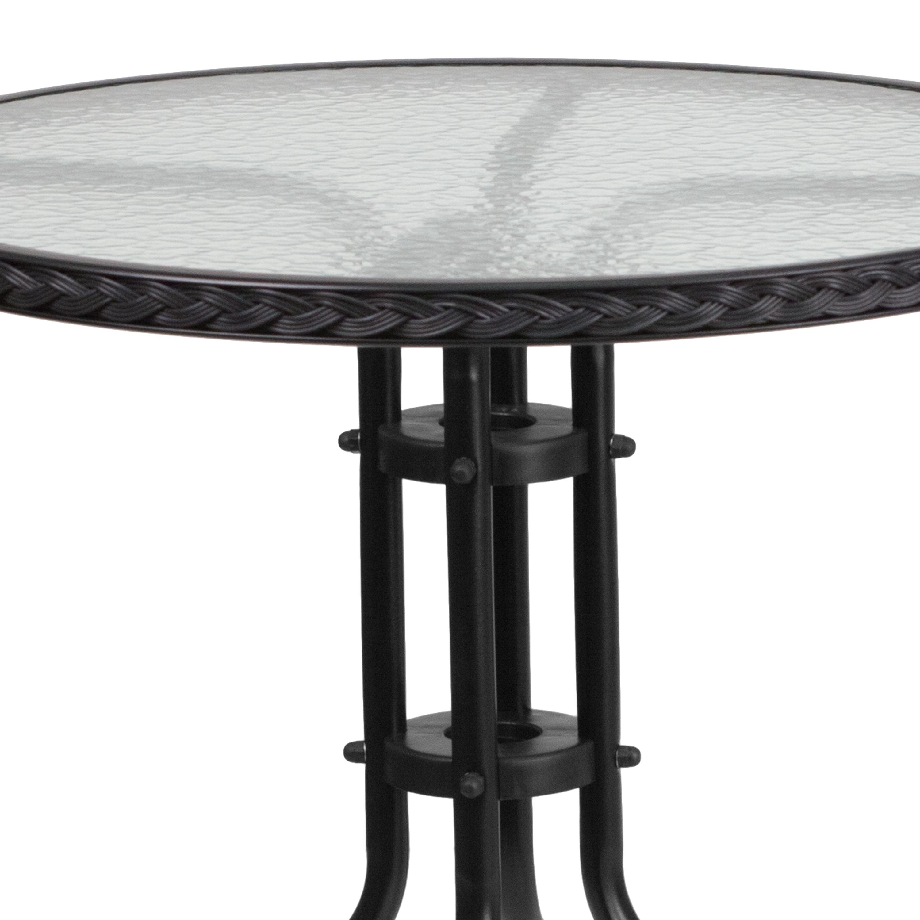 Flash Furniture 28'' Round Tempered Glass Metal Table with Black Rattan Edging