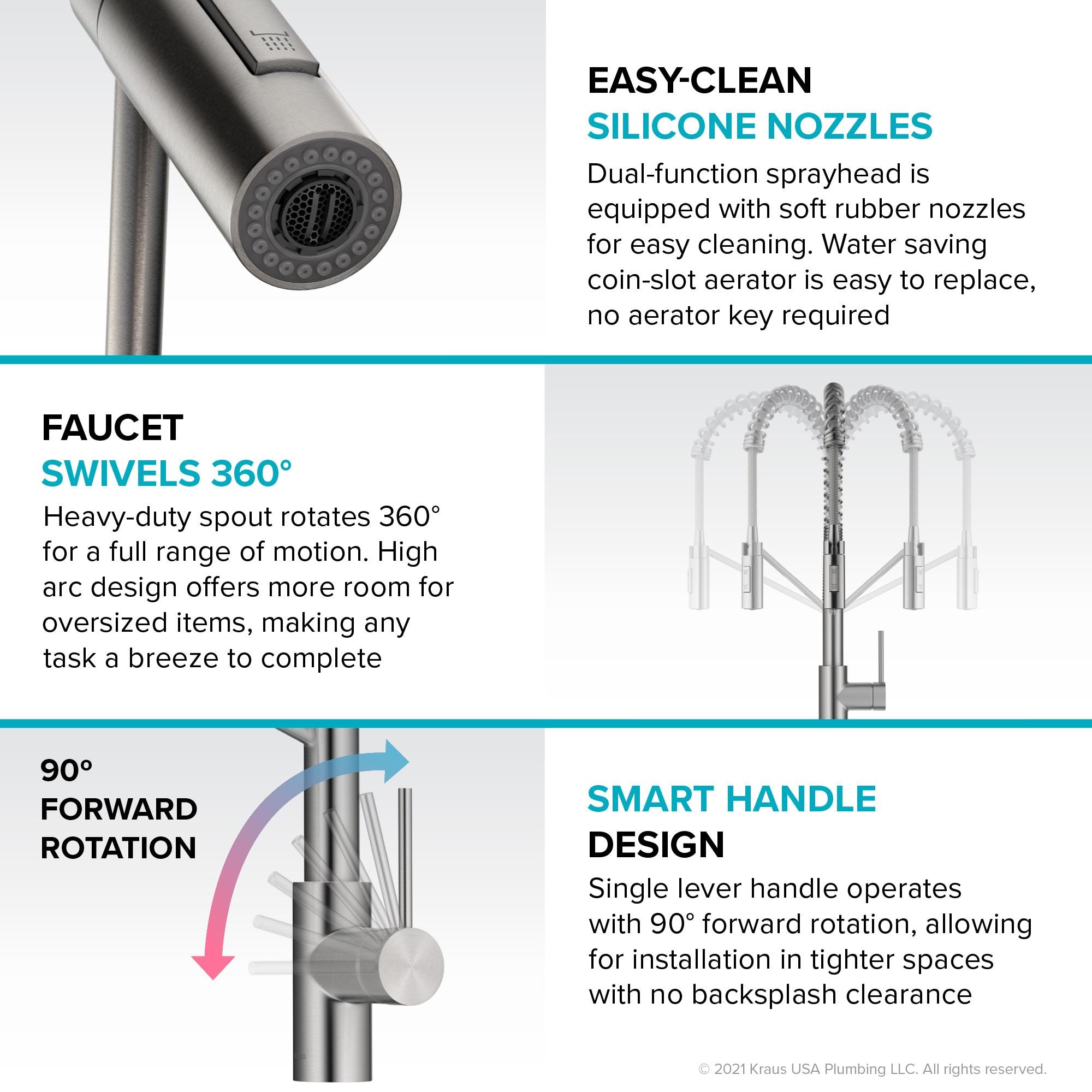 KRAUS Oletto Commercial Style Single Handle Pull Down Kitchen Faucet with QuickDock Top Mount Installation Assembly