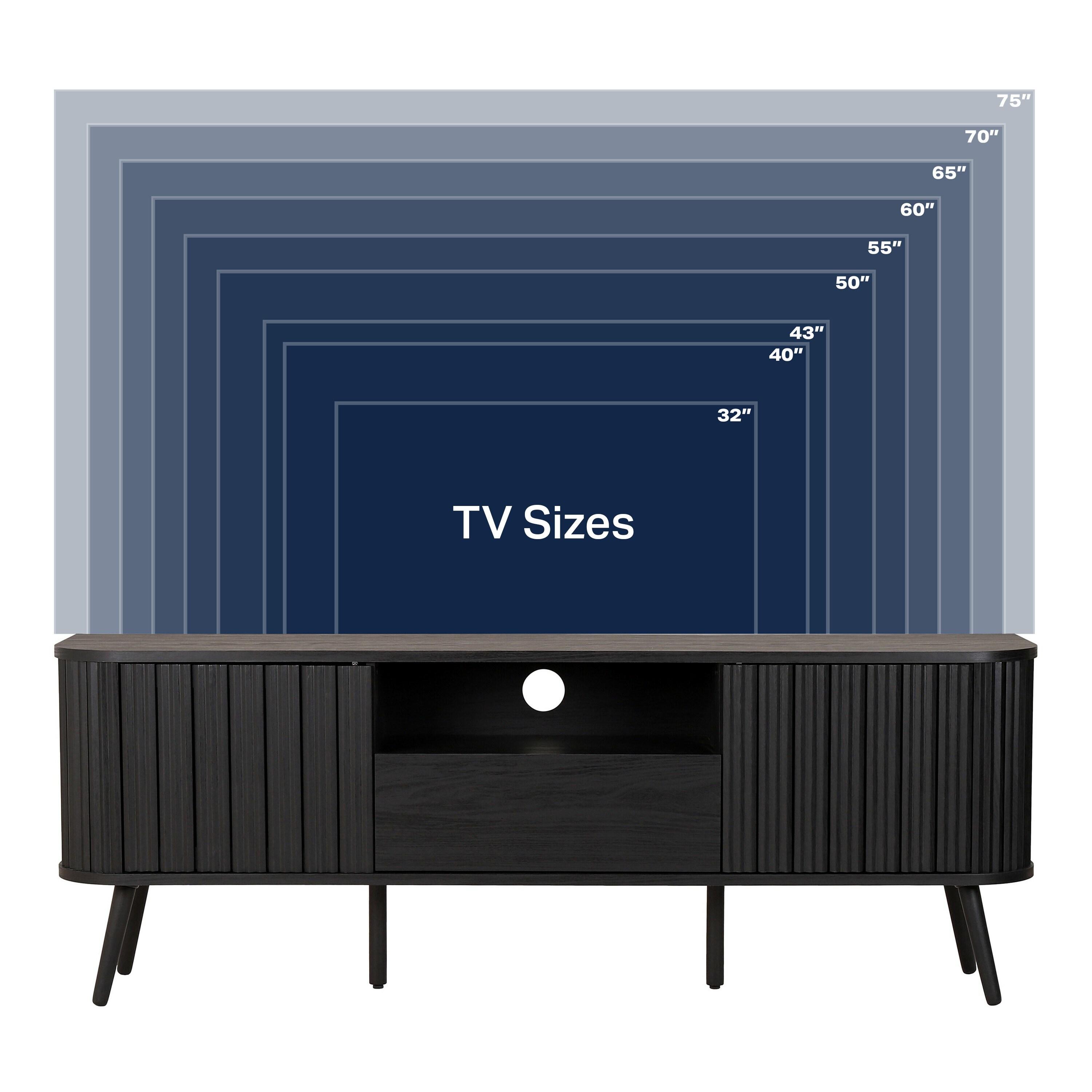 JONATHAN Y Damien 70 in. Farmhouse Curved TV Stand with Drawer and Storage Doors Fits TVs up to 75 in. with Cable Management, Black