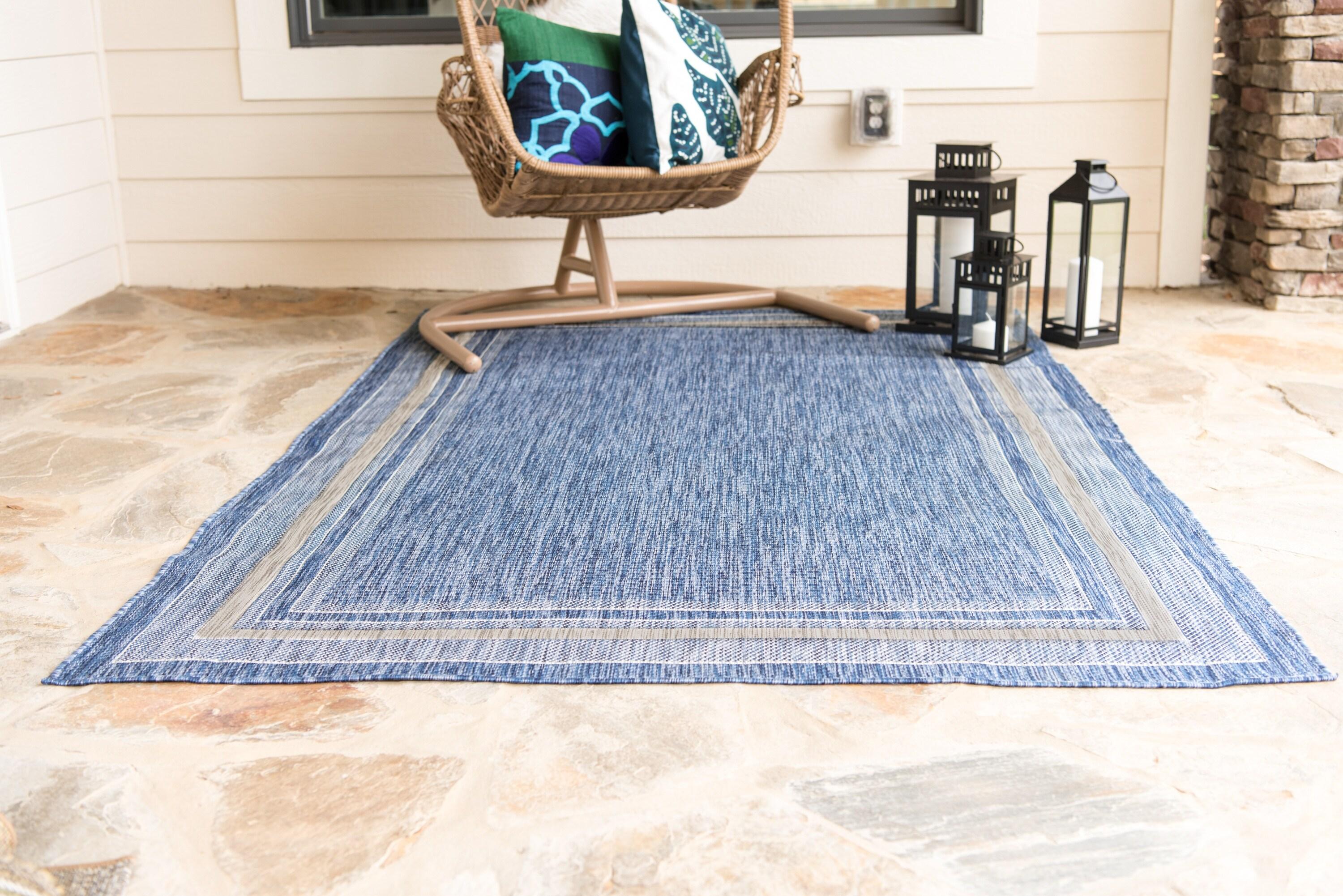 Unique Loom 6' 1 x 9' 0 Rectangle Indoor/Outdoor Border Blue Area Rug