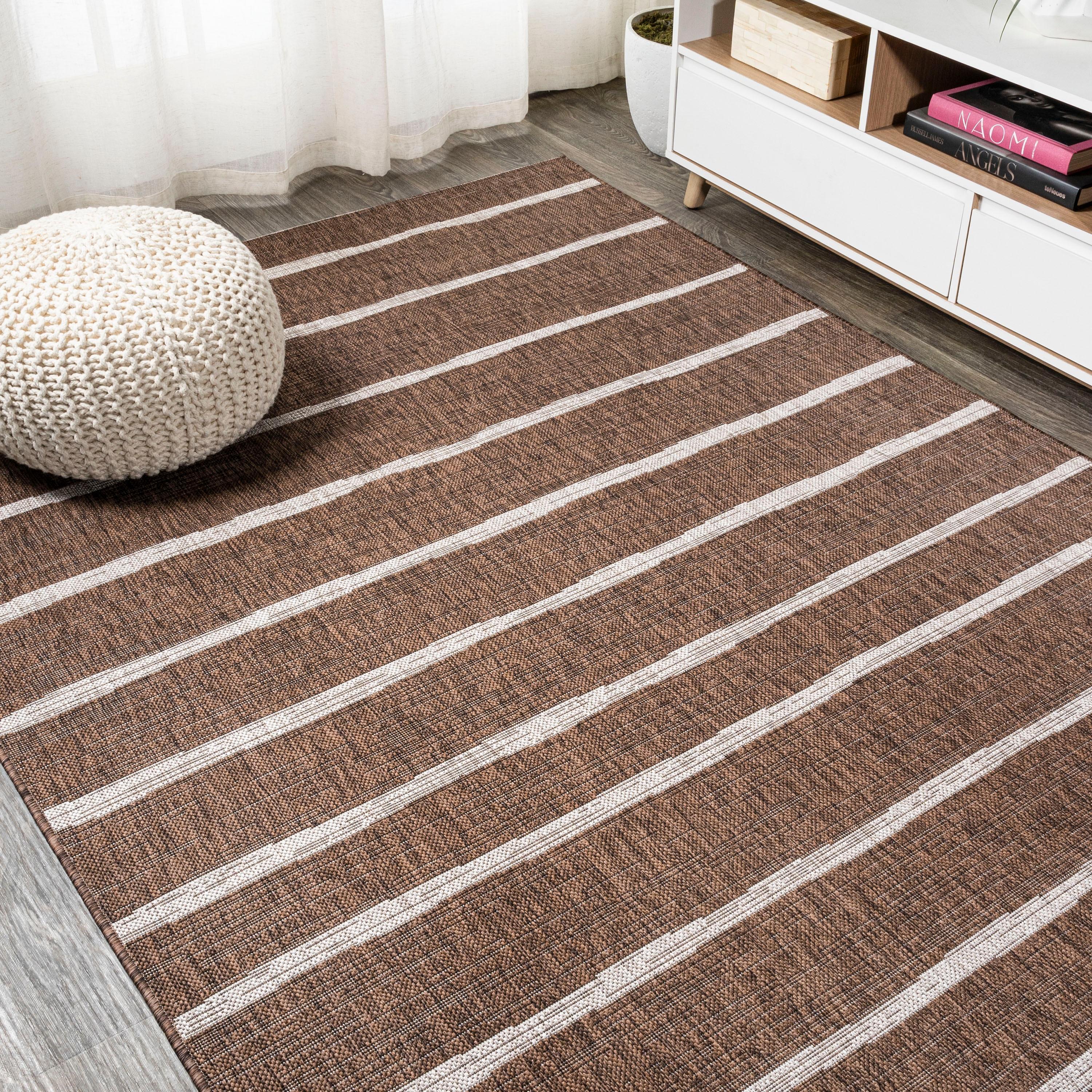 4'x6' Colonia Berber Stripe Indoor/Outdoor Area Rug, Brown/Beige - JONATHAN Y