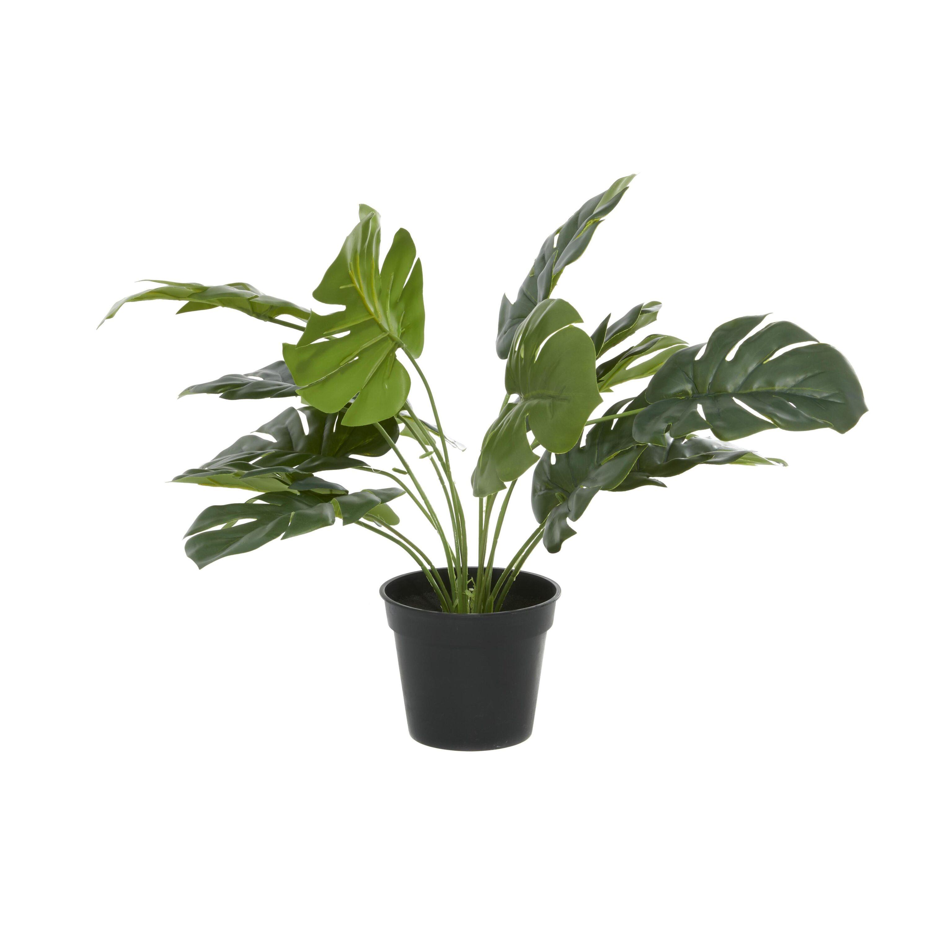 DecMode 16" Artificial Monstera Plant in Realistic Leaves and Black Plastic Pot