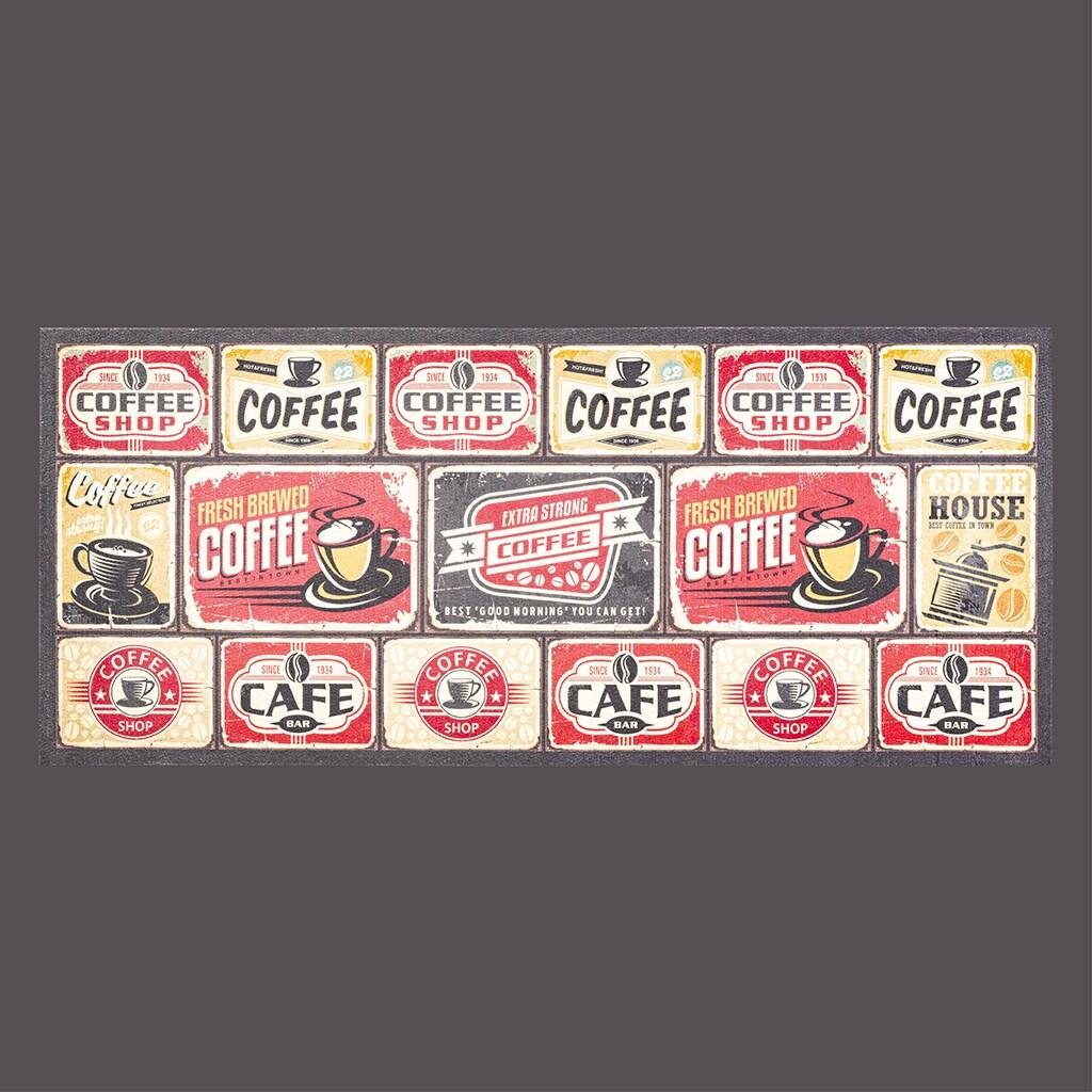 Trinx Castlehaven Coffee Label Tiles Kitchen Mat