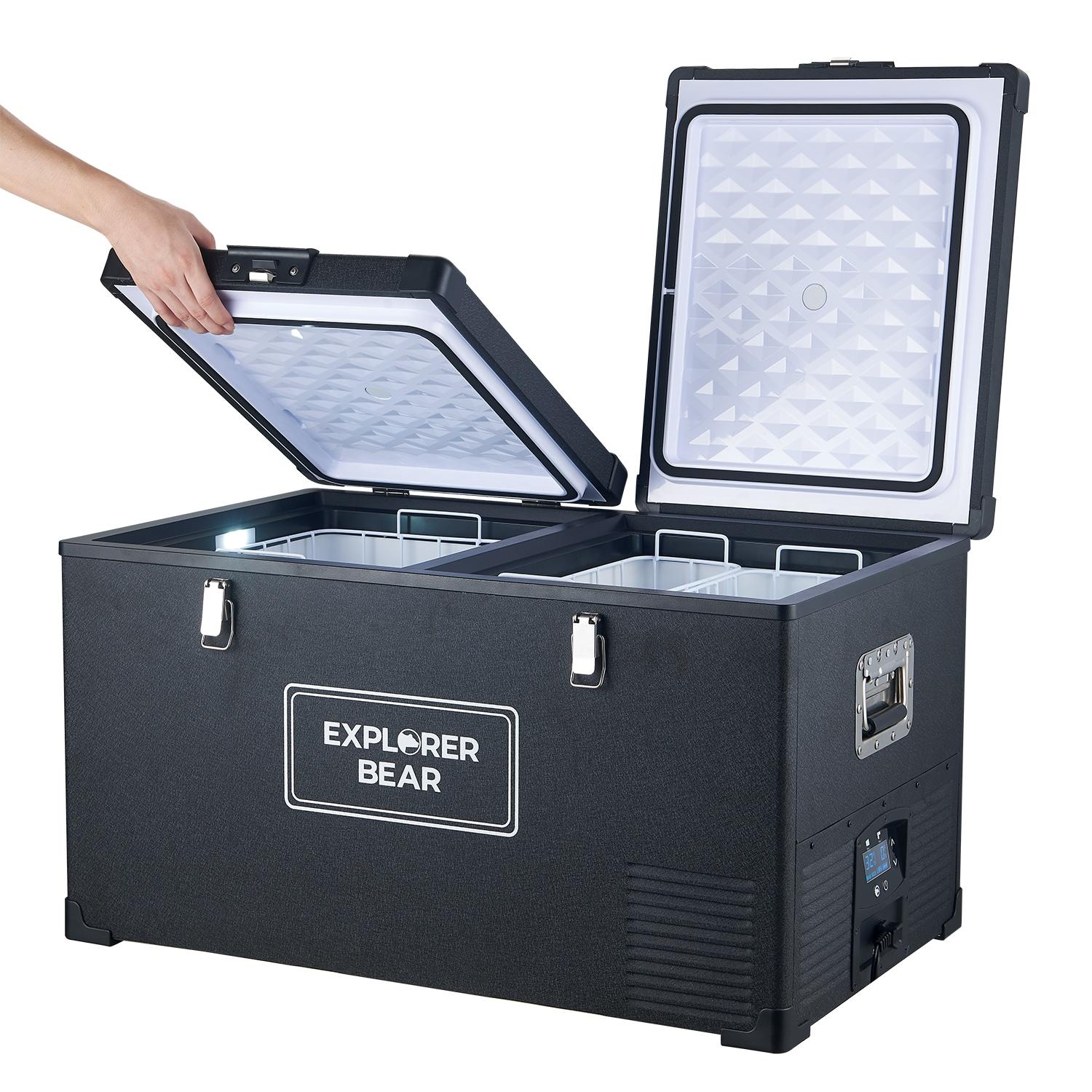 Explorer Bear EX75DB/75DW 79.3QT/75L 12/24V Portable Dual Zone Electric Cooler - Black