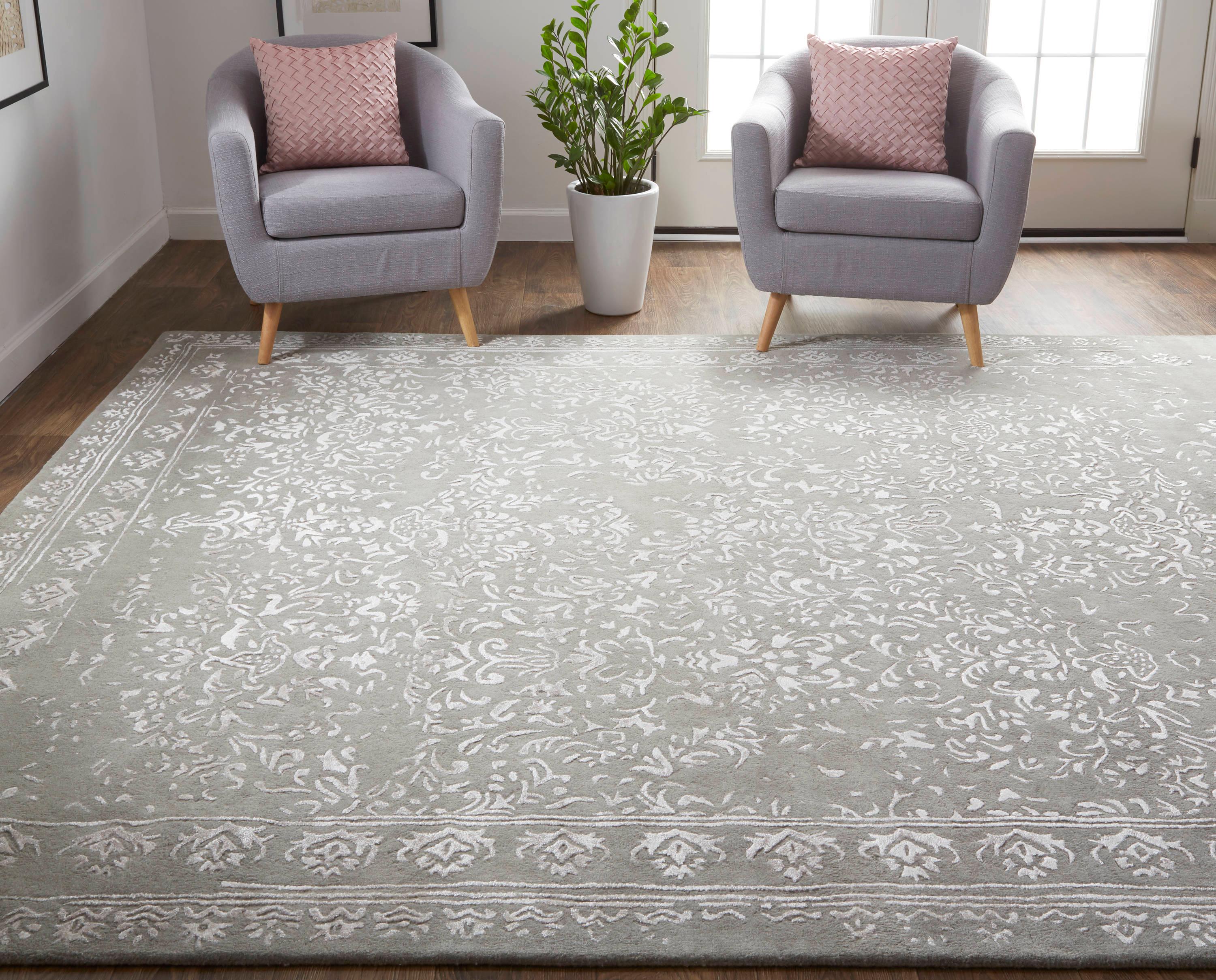 Feizy Bella Transitional Oriental, Gray/Taupe/Silver, 8' x 10' Area Rug Handmade Sheen Bohemian & Eclectic Bordered Floor Rug for Living room Bedroom