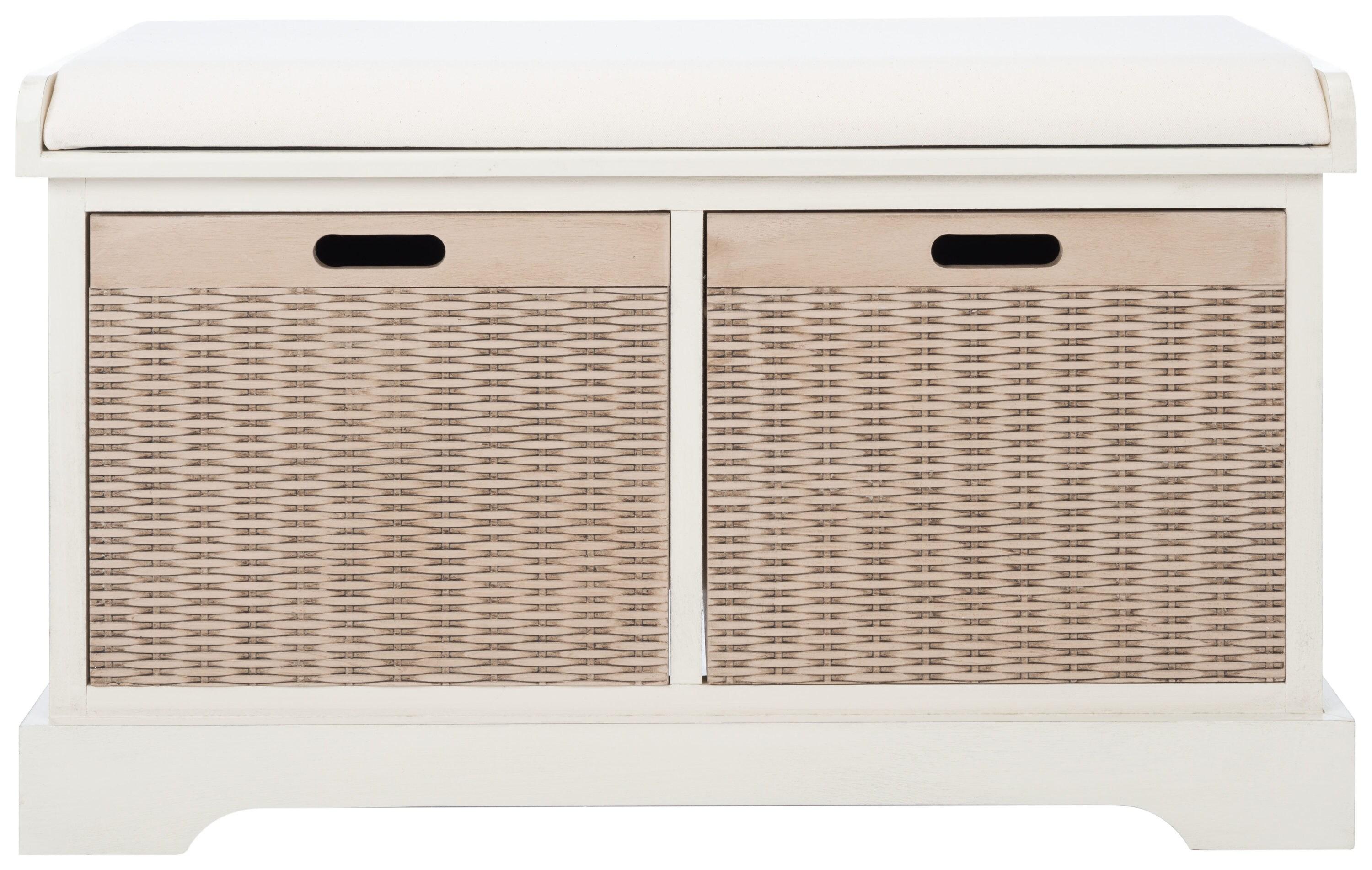 Landers 2 Drawer/Cushion Storage Bench - Distressed White - Safavieh