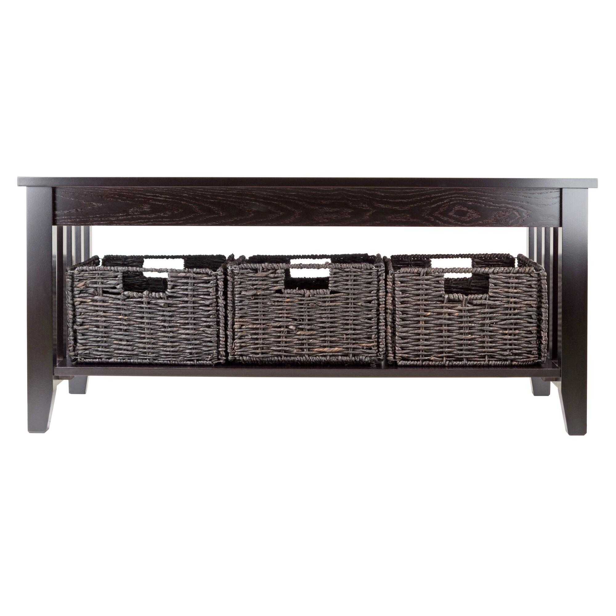 Winsome Morris Coffee Table with Baskets Espresso, Chocolate: Rectangular, Wood Composite, Fixed Shelf Storage