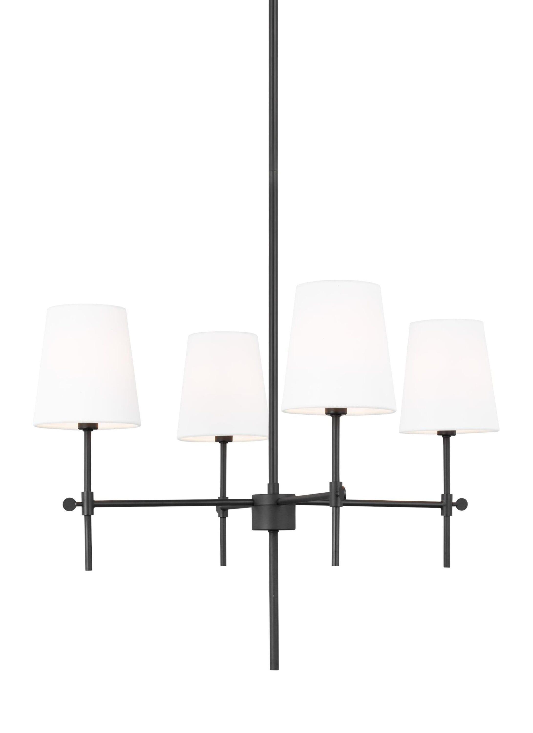 Baker 4-Light Midnight Black Hanging Chandelier With White Linen Fabric Shades