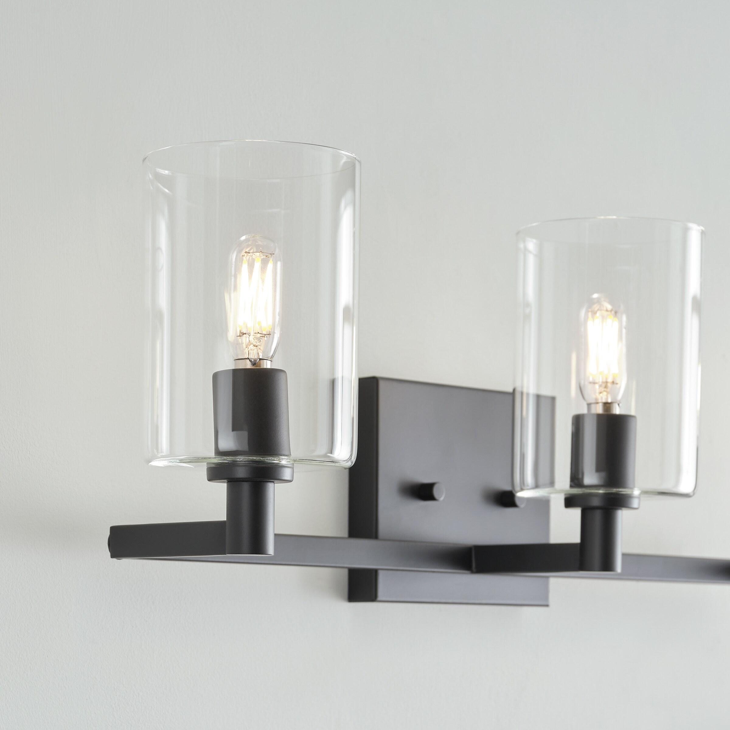 Fullton Midnight Black 3-Light Vanity with Clear Glass Cylinder Shades