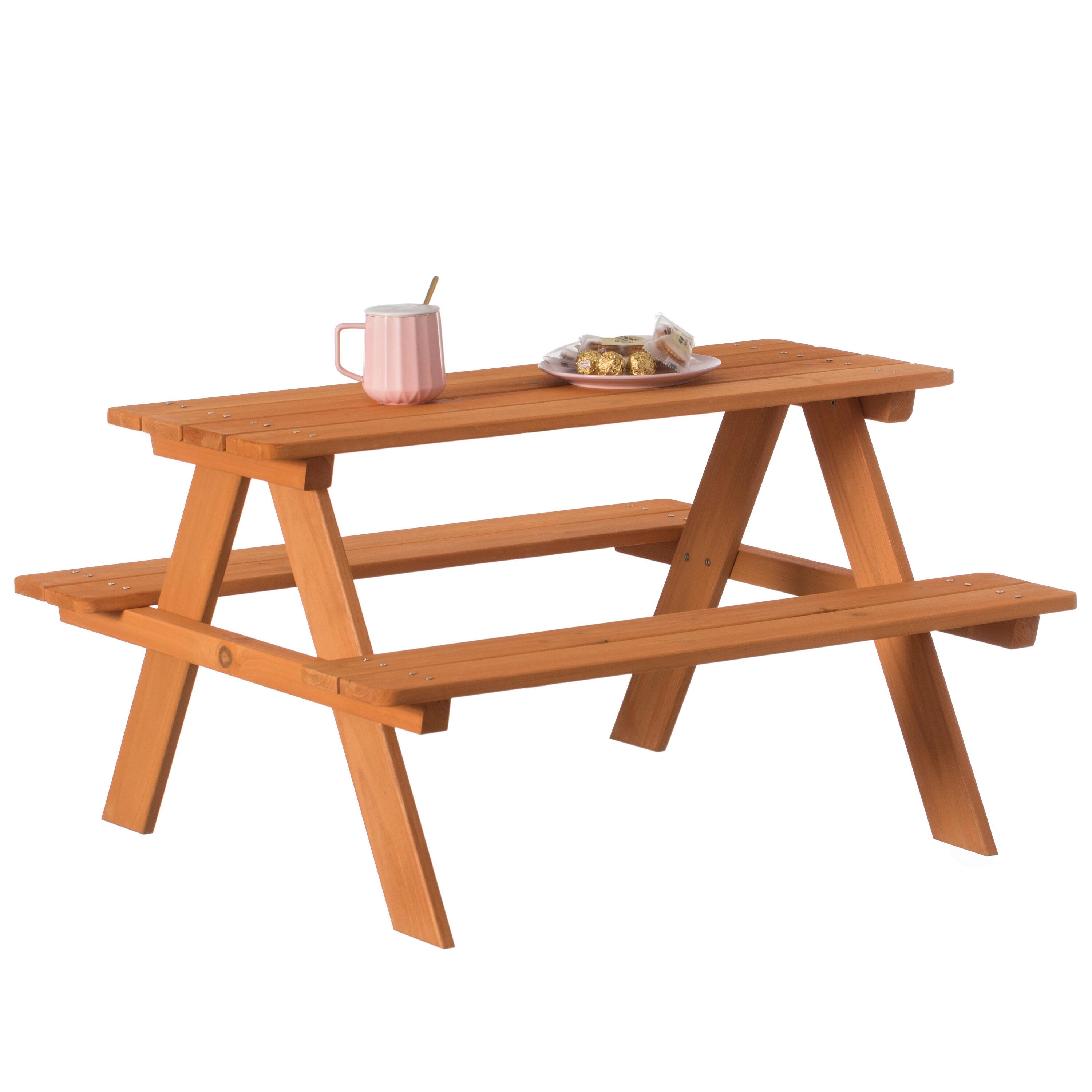 Gardenised Wooden Kids Outdoor Picnic Table for Garden and Backyard, Stained