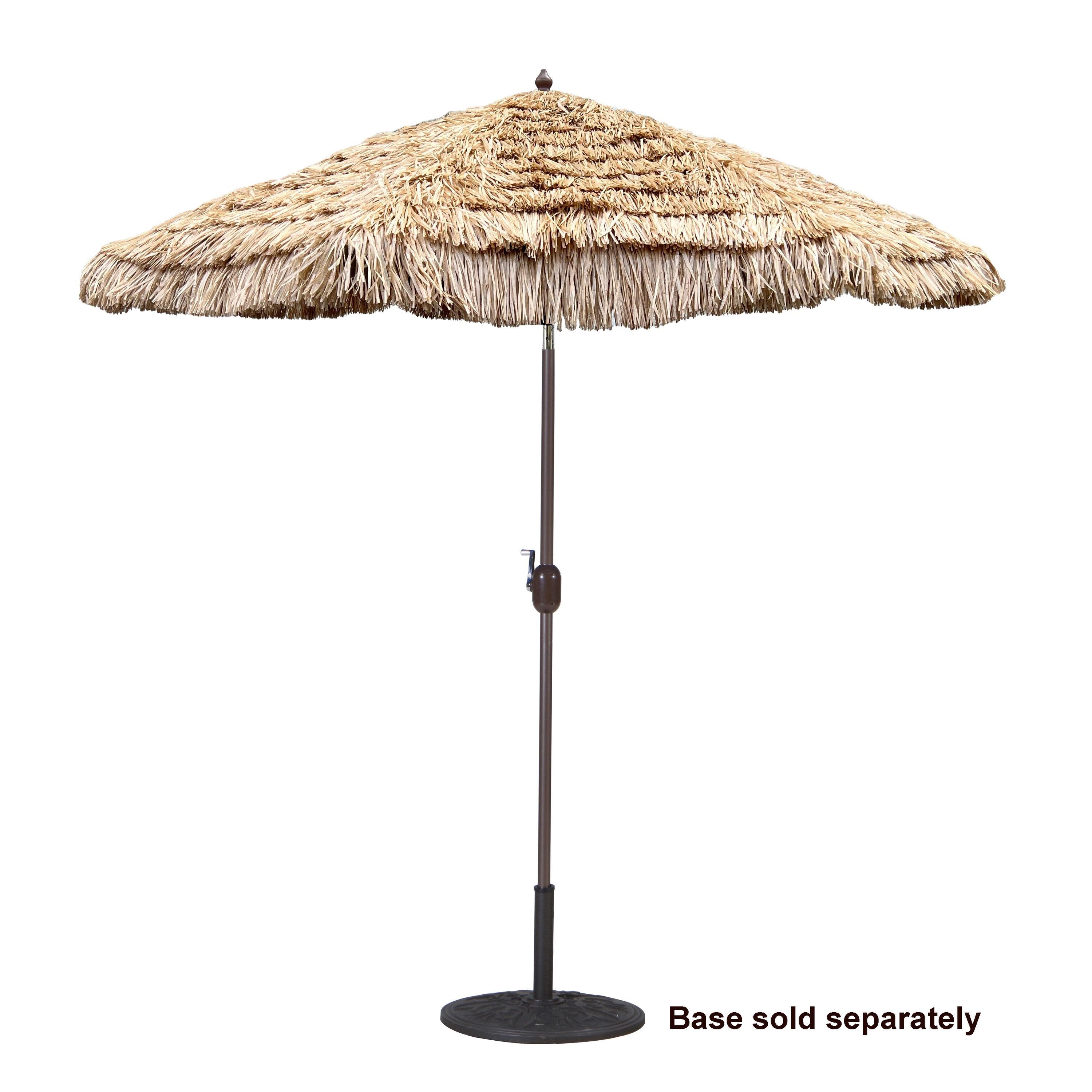 9' x 9' Round Crank Patio Umbrella - Thatch - Tropishade: Weather-Resistant, Aluminum Frame, Push-Button Tilt