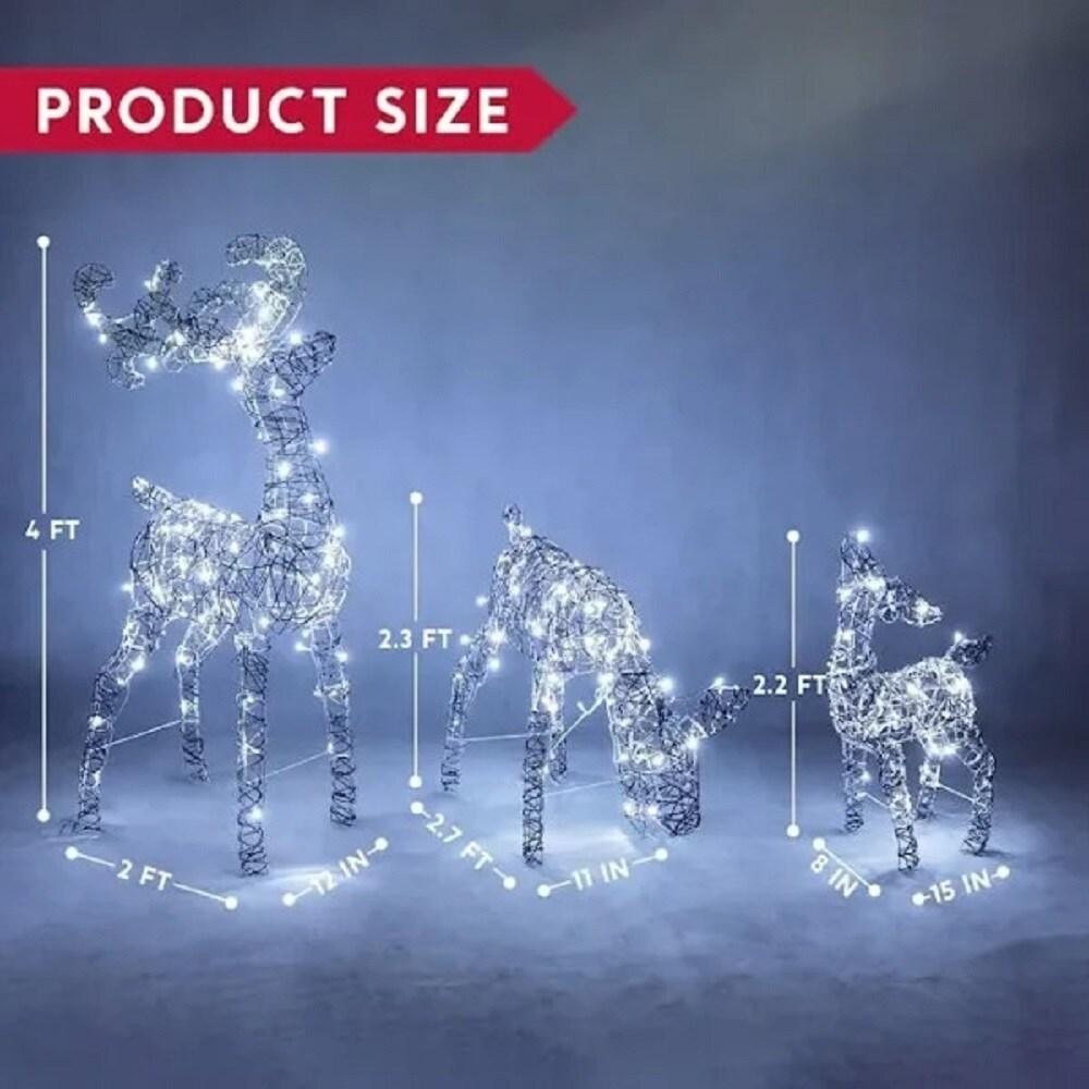 Joiedomi 3 Packs Christmas Decoration Deer Family, 185 LED Lighted Rattan Reindeers Yard Lights, Christmas Outdoor Decorations for Yard Garden Lawn, Xmas Decor, Cool White Deer