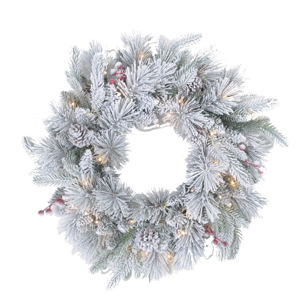 Sunnydaze 24" Diameter Indoor or Outdoor PVC Christmas Wreath with Pinecones and Berries - Flocked