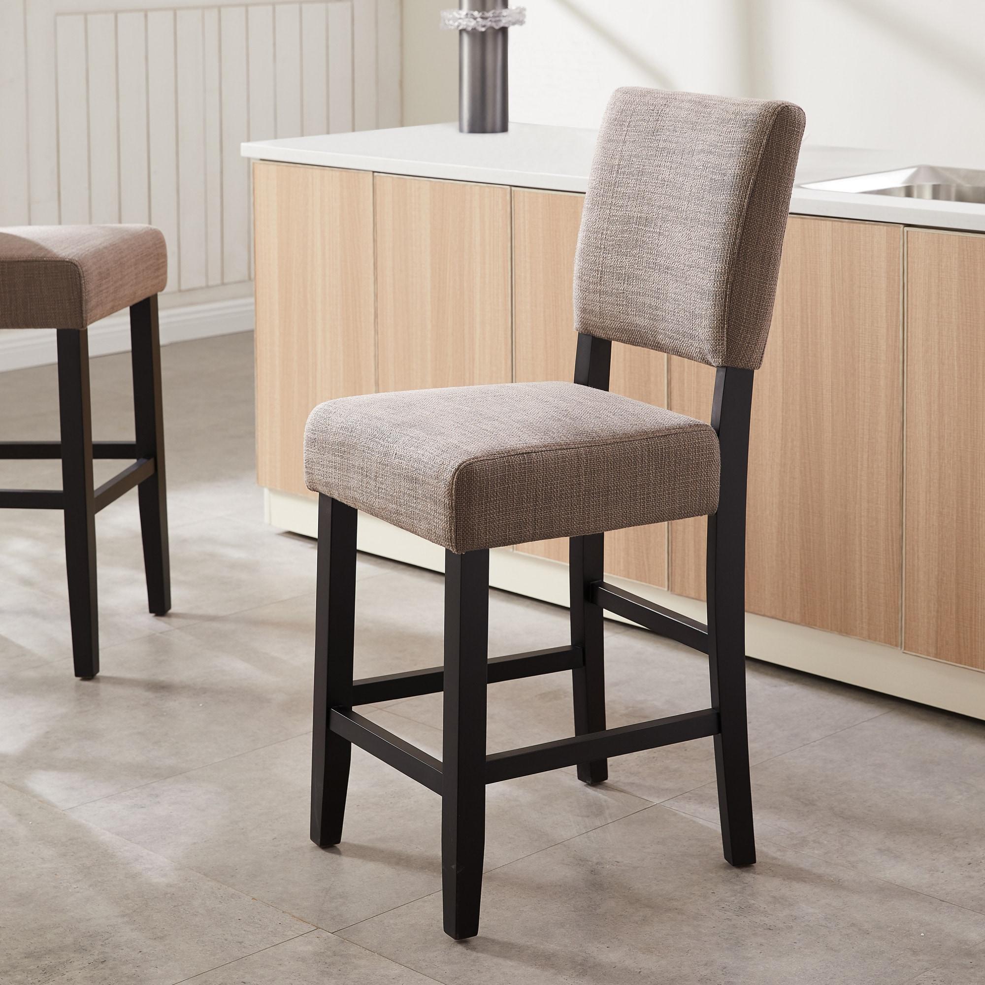 Leick Home Upholstered Back Counter Height Stool with Wood Base-Set of 2 Black and Gray Woven Fabric