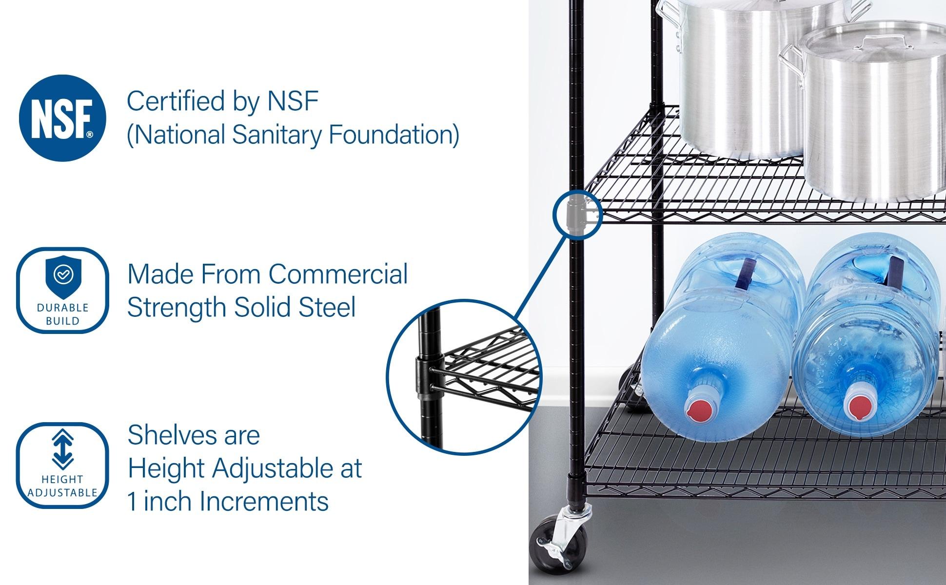 UltraDurable 24" D 5-Tier NSF-Certified Steel Shelving with Wheels