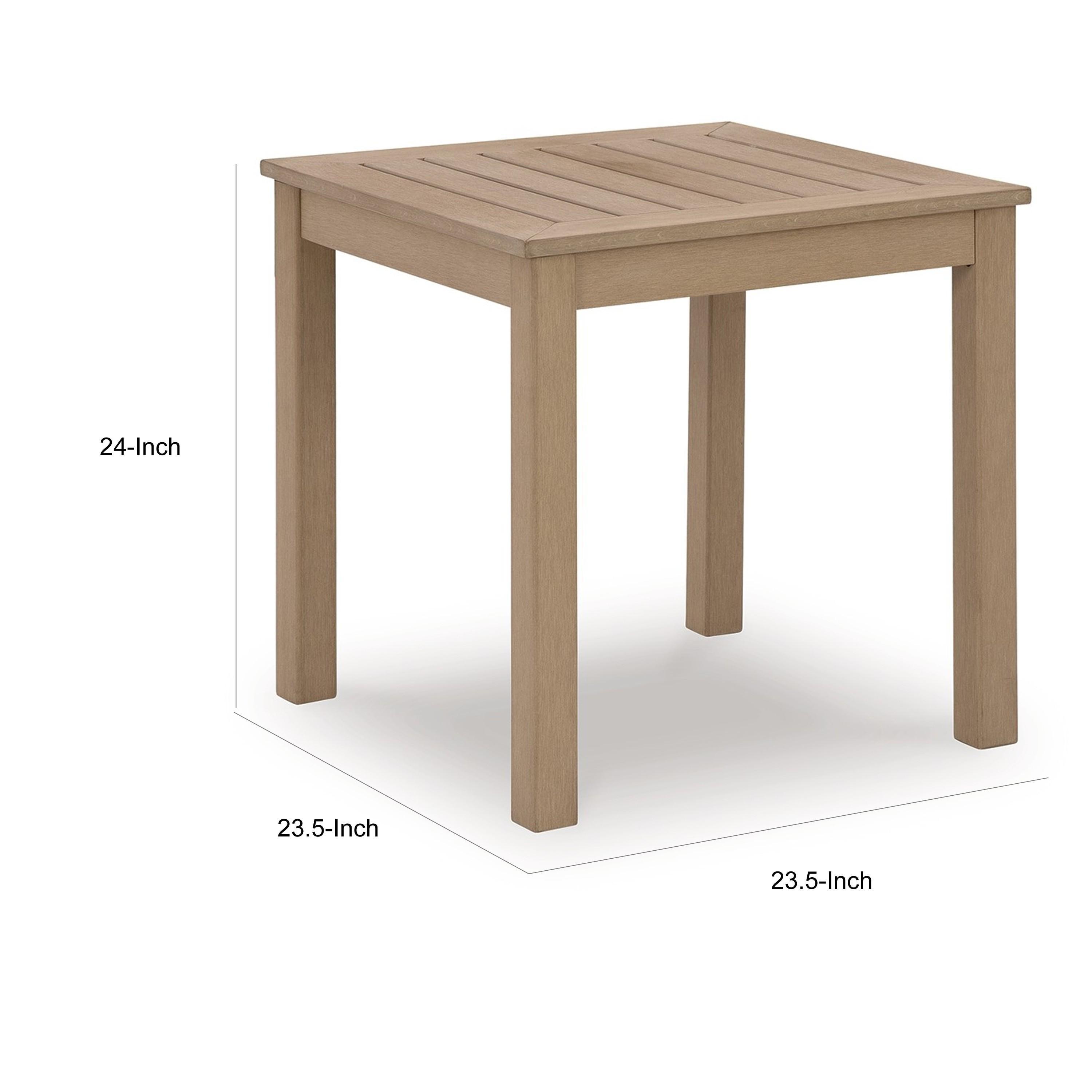 Signature Design by Ashley Hallow Creek Casual Outdoor Weatherwood Resin Polymer End Table with Slatted Tabletop, Light Brown