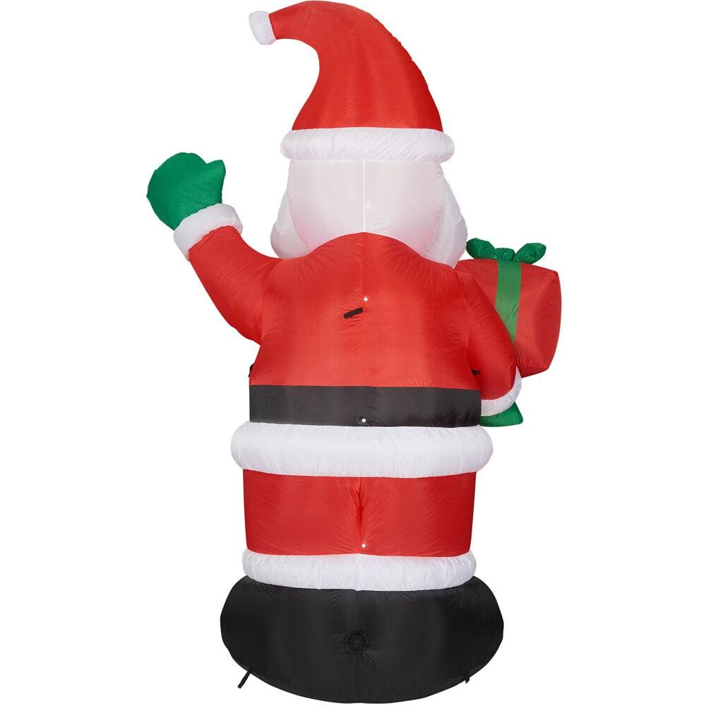 Fraser Hill Farm 10-Ft. Tall Pre-Lit Christmas Inflatable | Santa Claus Holding Gift with Lights and Storage Bag | Outdoor Holiday Blow-Up Festive Celebration Party Decor | FHFSANTA102-L