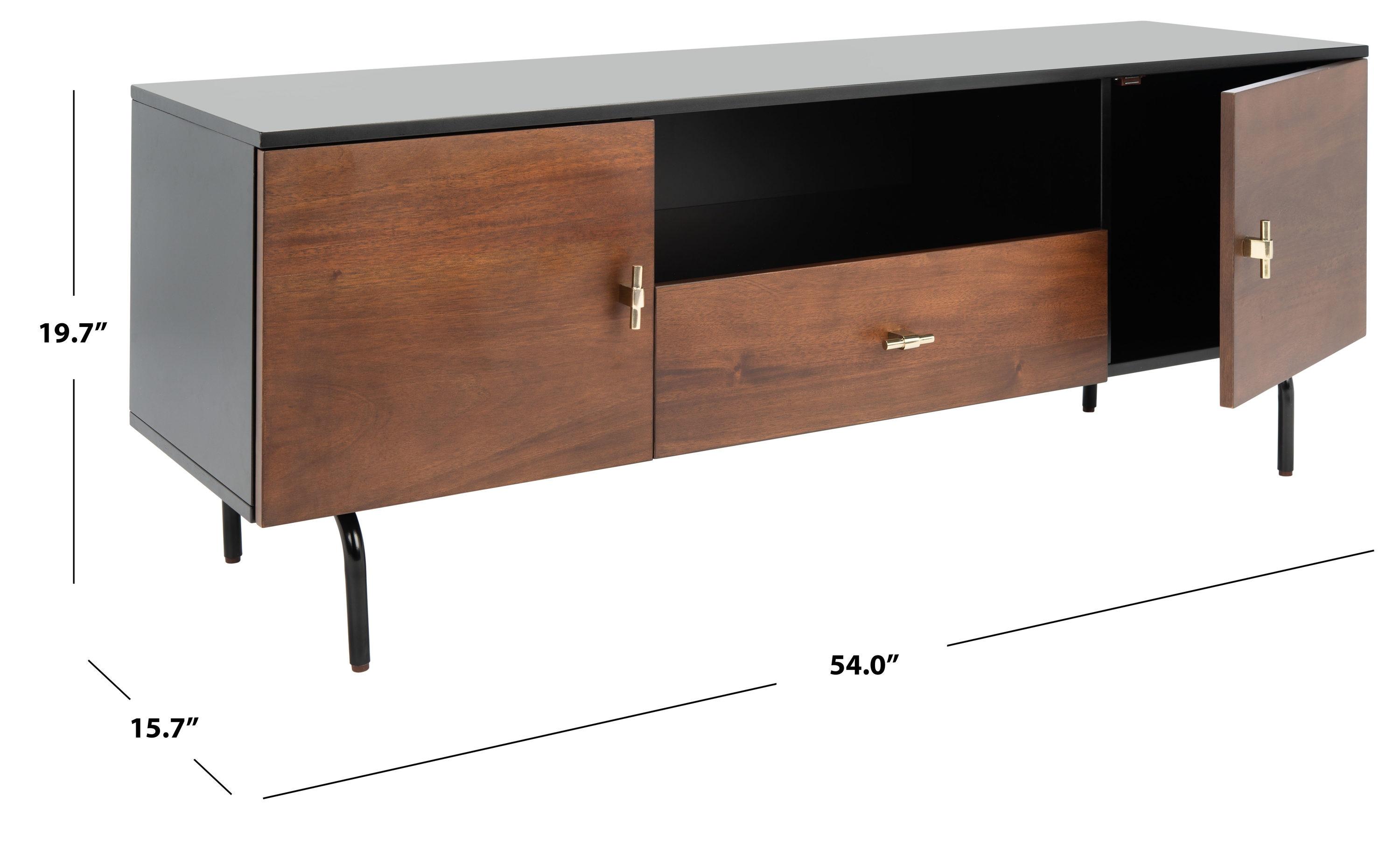 SAFAVIEH Genevieve Modern Storage Rectangle TV Stand, Black/Walnut (54 in. W x 15.7 in. D x 19.7 in. H)