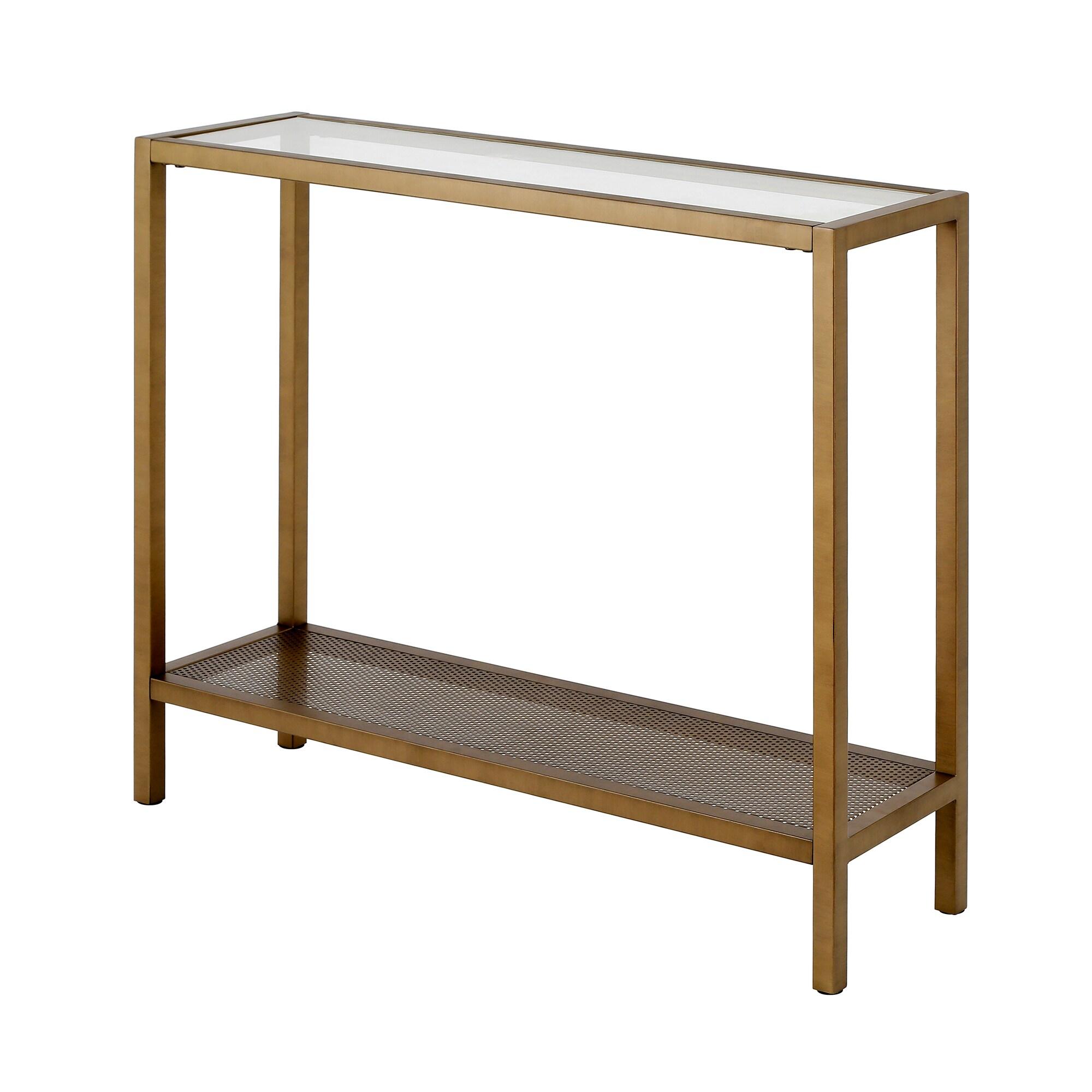 Evelyn&Zoe Rigan 36" Wide Rectangular Console Table, Brass