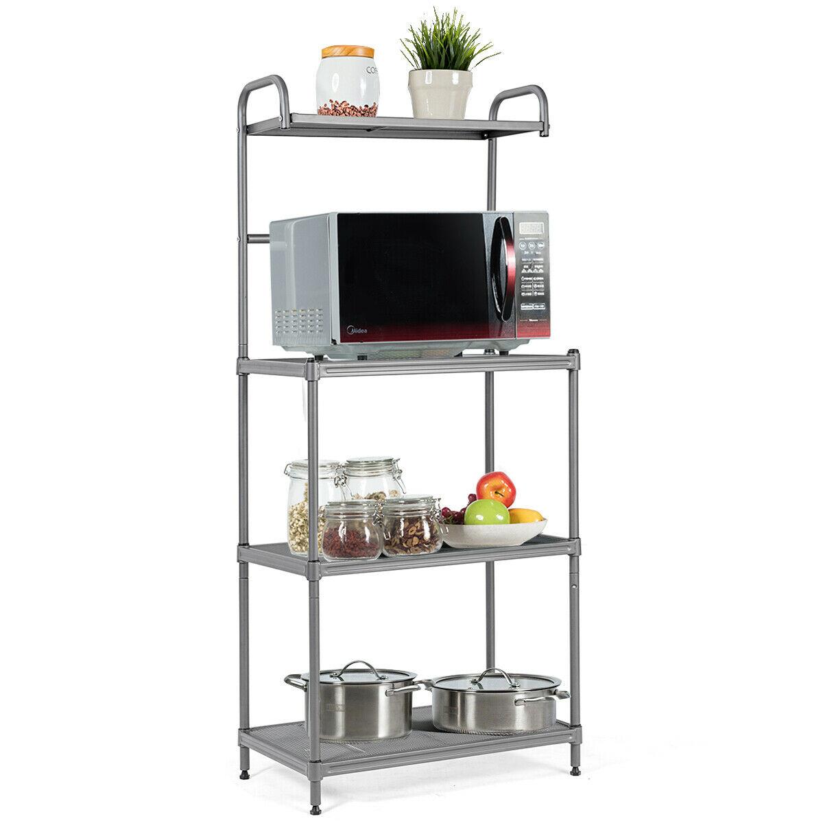 Costway 4-Tier Baker's Rack Microwave Oven Stand Shelves Kitchen Storage Rack Organizer Grey