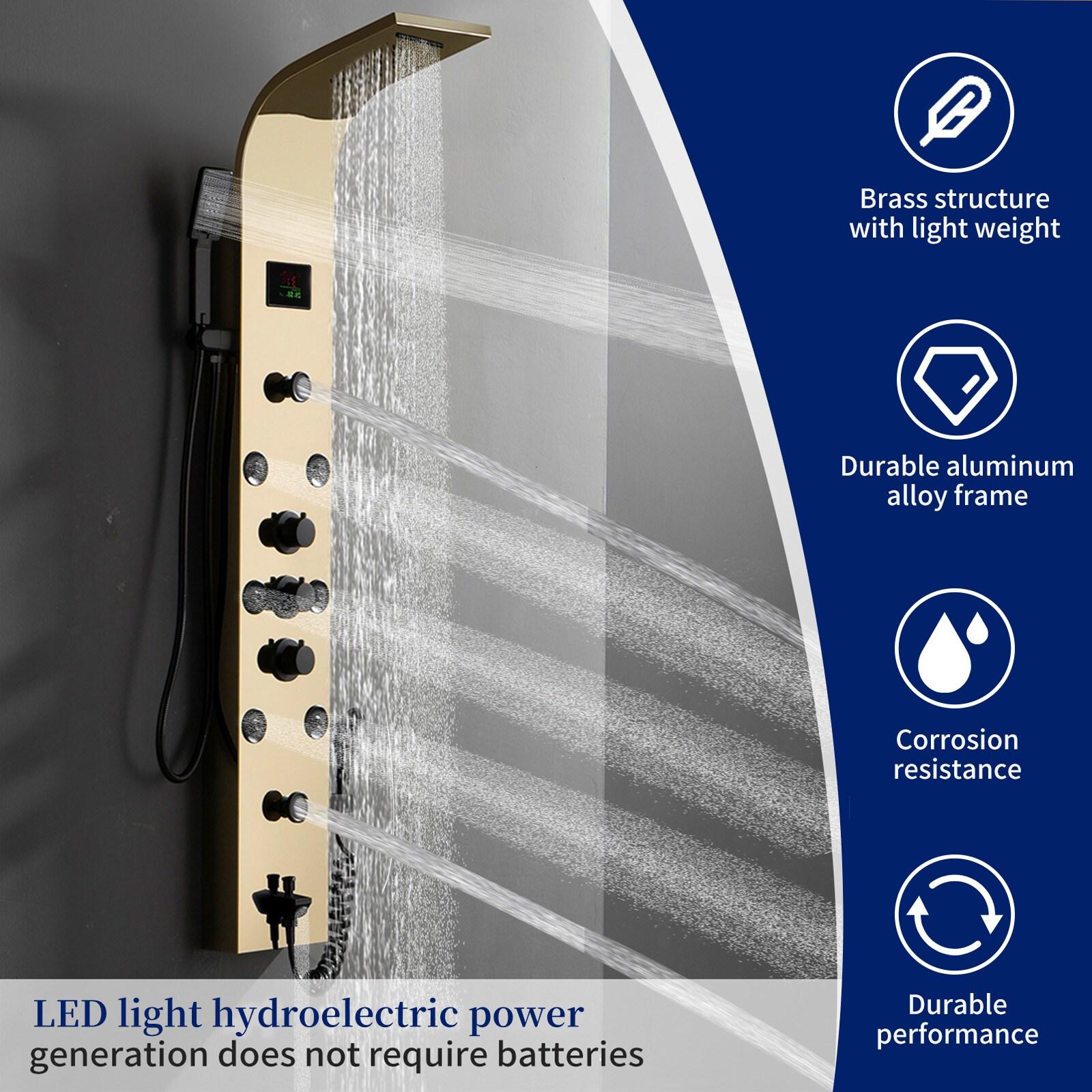 BWE 8-Jet Rainfall Shower Panel System with Rainfall Waterfall Shower Head and Shower Wand in