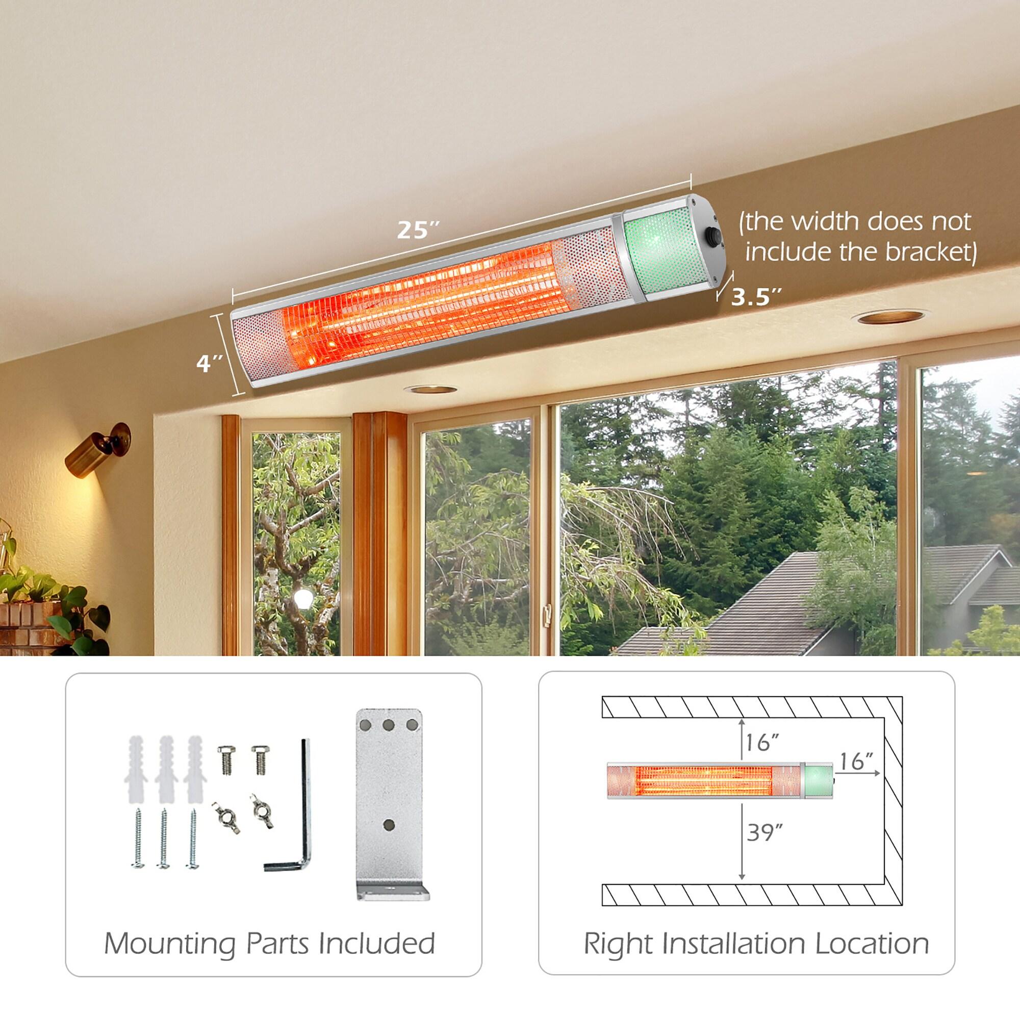 Silver Wall-Mounted Electric Patio Heater with Remote Control