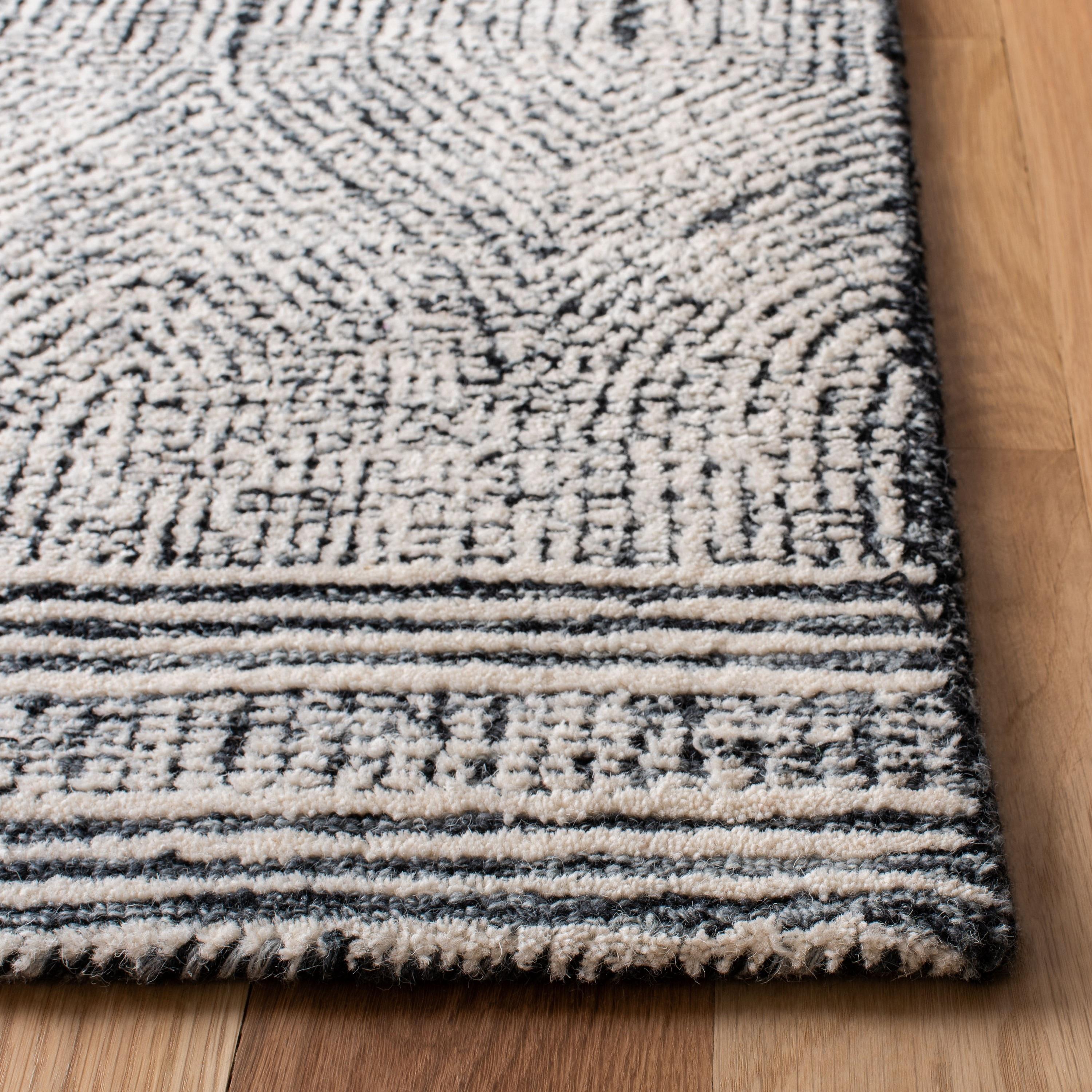 Ivory and Charcoal Abstract Handmade Wool Area Rug