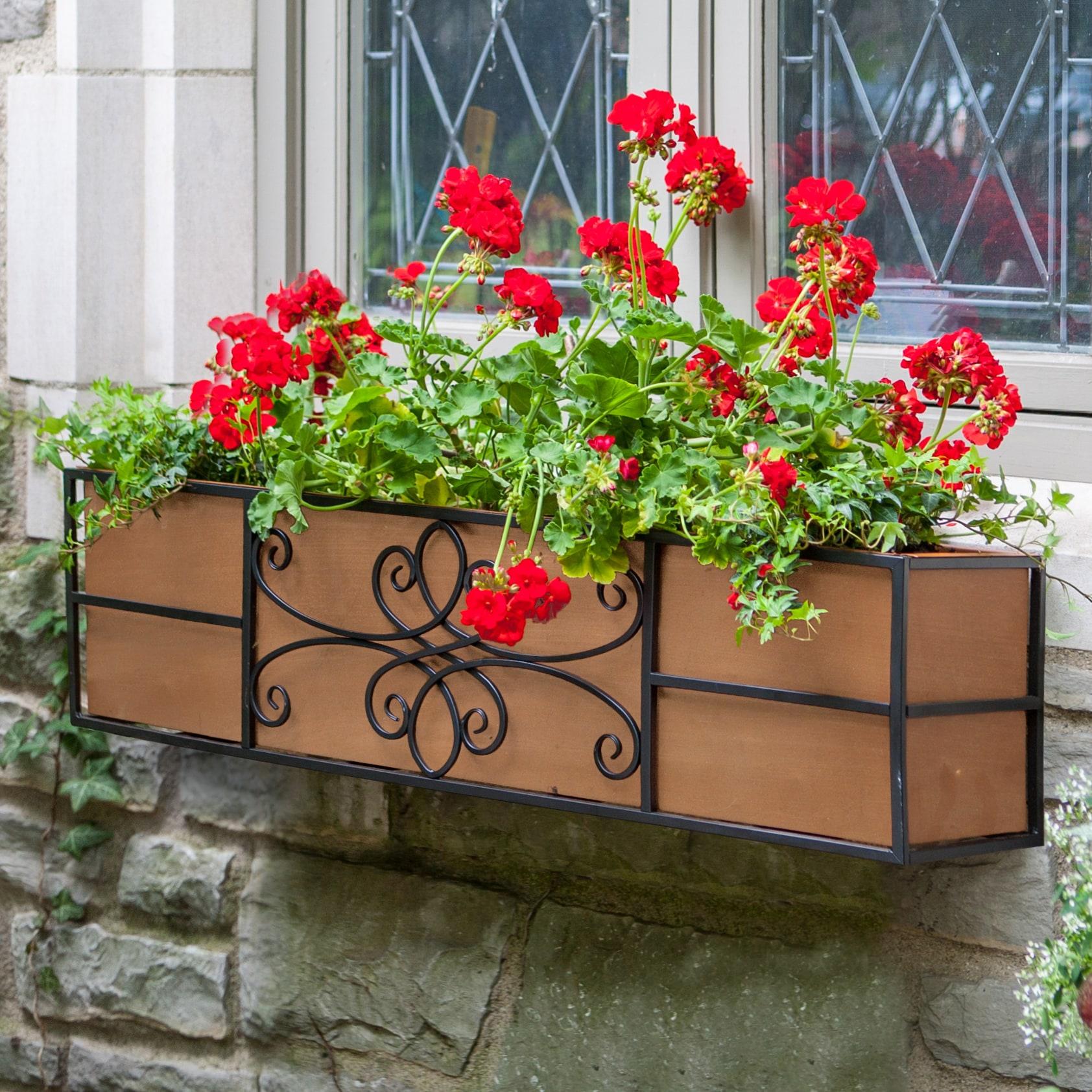 Style Selections Rectangle 9.75-Inches W Medium Black Metal Outdoor Window box with Drainage Holes