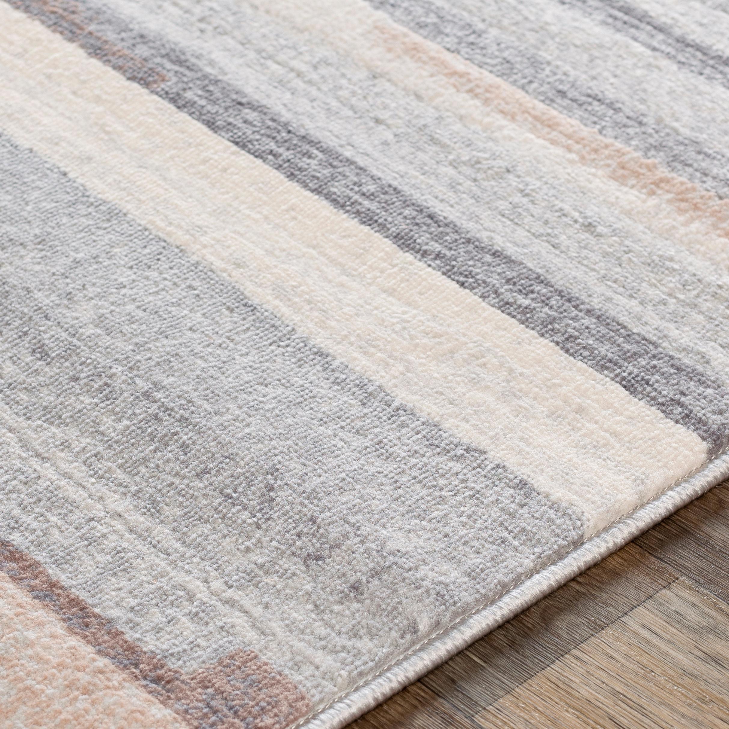 Reversible Gray Stripe Synthetic 7'10" x 10' Rug for Modern Decor