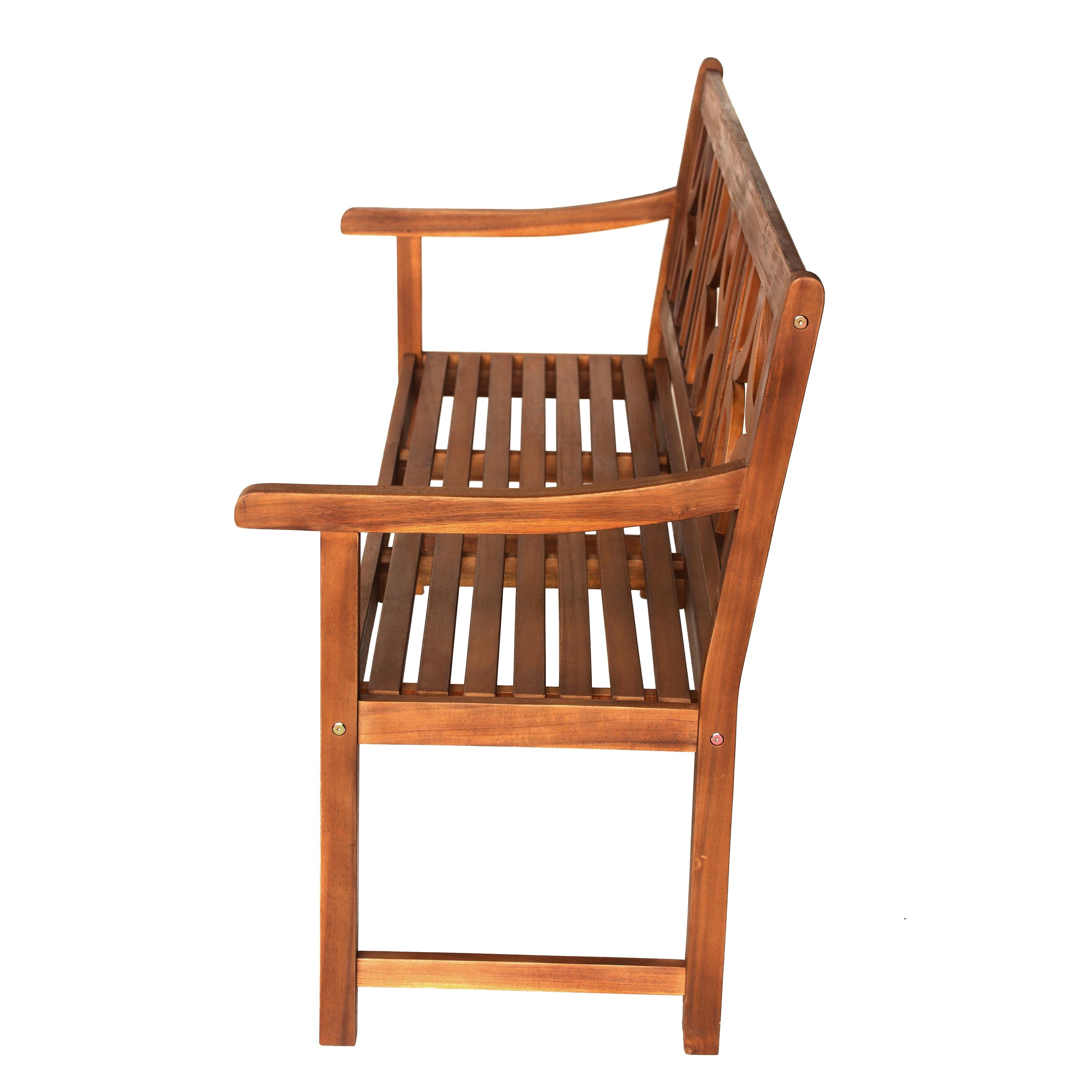 Sloane 3-Seat Ogee Diamond-Back Acacia Wood Outdoor Garden Patio Bench, Teak - JONATHAN Y