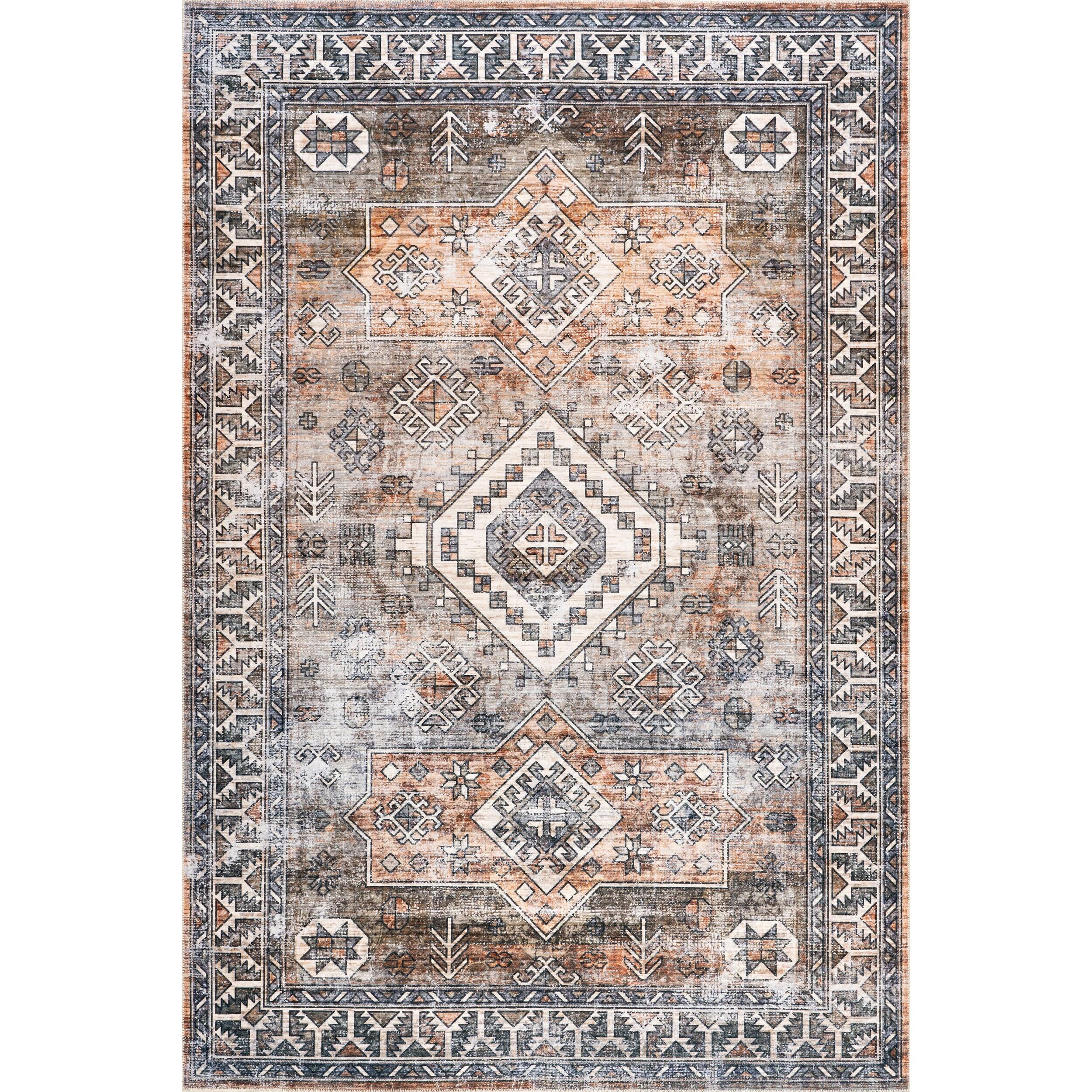 Nuloom 5x8 Machine Washable Rain Haven Vintage Medallion Indoor Area Rug, Rust Non-Slip Backing, Stain Resistant, BedroomLiving Room, Kitchen