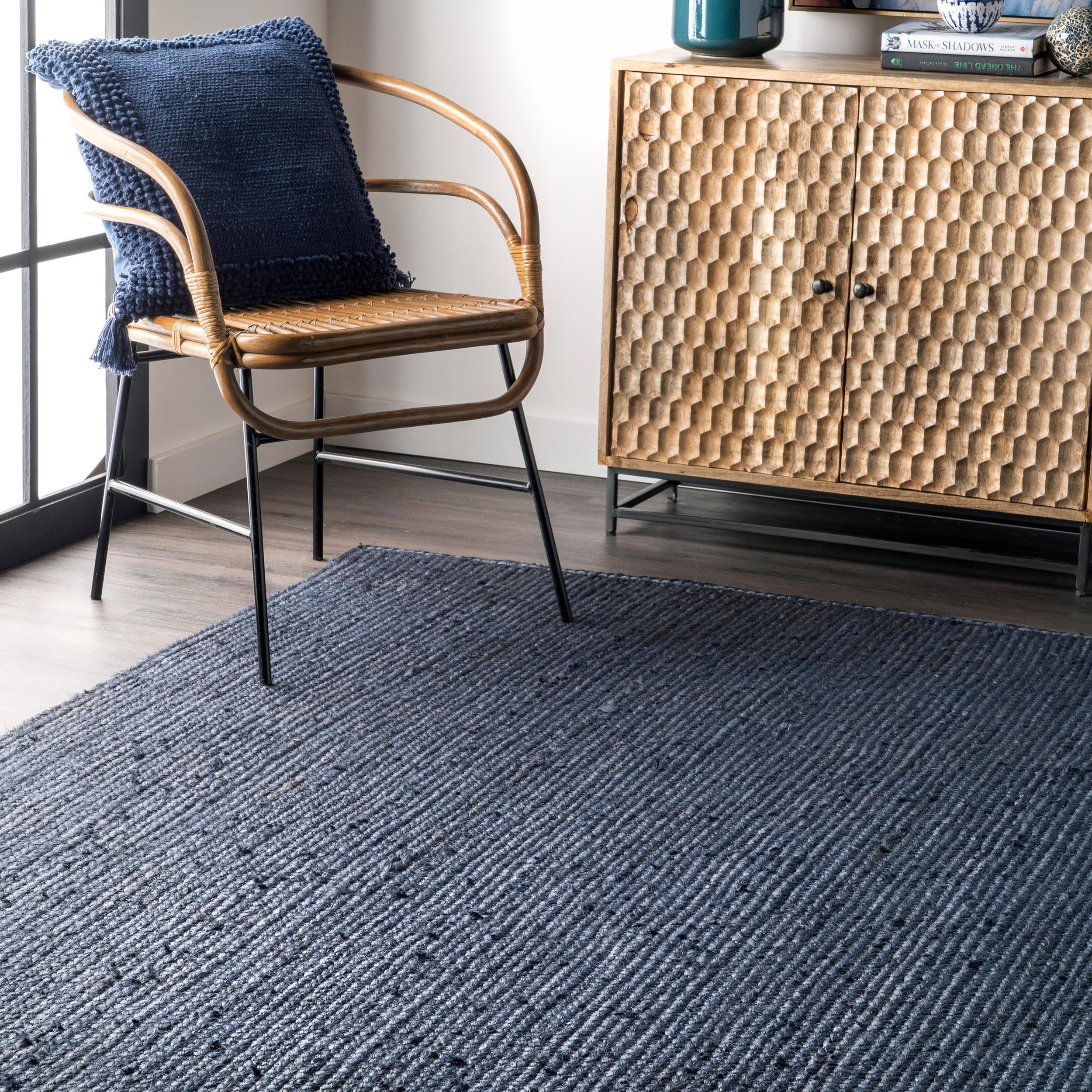 nuLOOM Rigo Hand Woven Farmhouse Jute Area Rug, Oval 4' x 6', Navy
