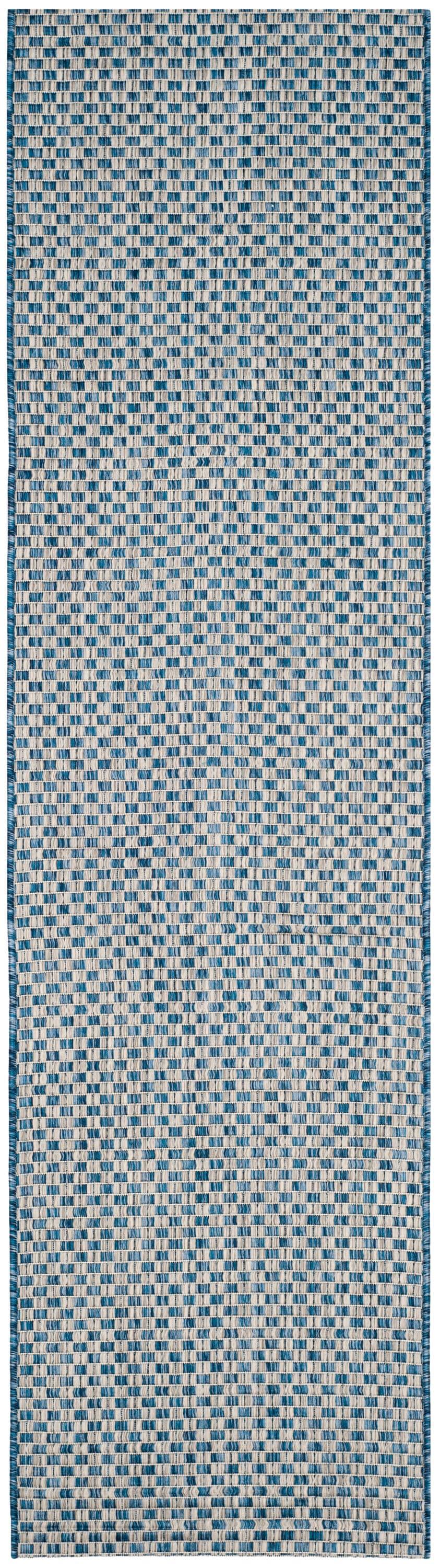 SAFAVIEH Courtyard Blair Checkered Indoor/Outdoor Runner Rug, Blue/Light Grey, 2'3" x 6'7"