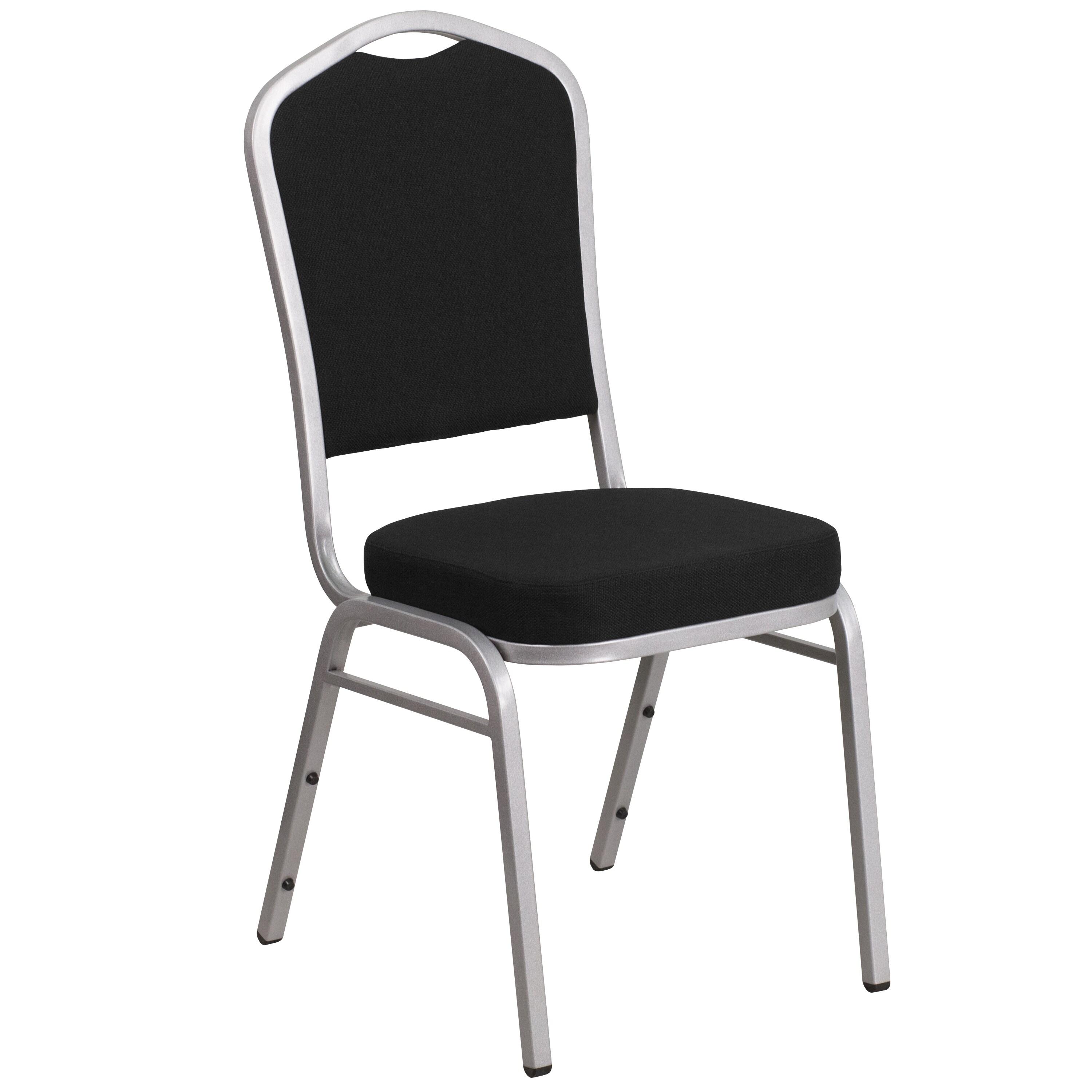 Flash Furniture HERCULES Series Crown Back Stacking Banquet Chair in Black Fabric - Silver Frame