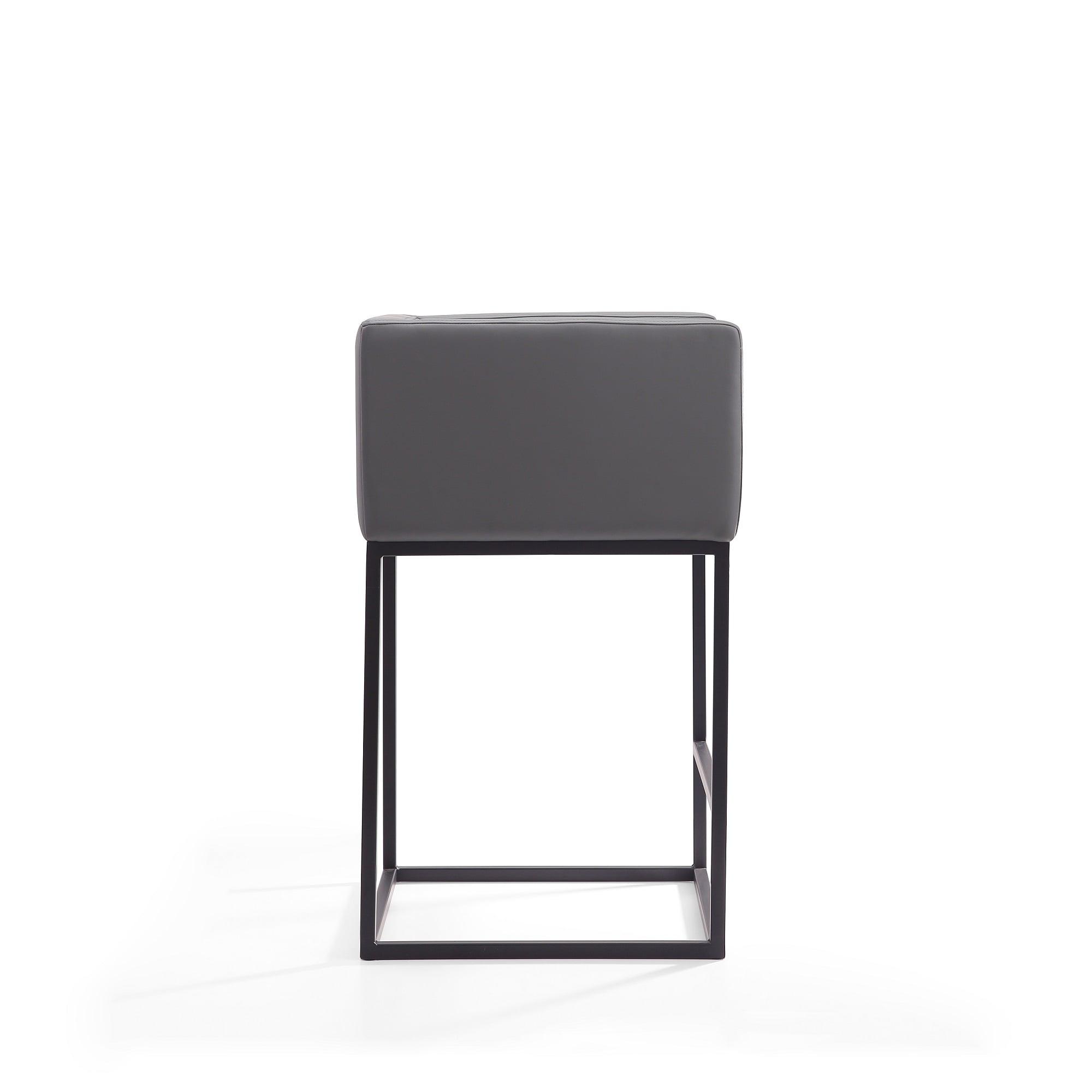 Embassy Metal Counter Height Barstool Gray - Manhattan Comfort: Faux Leather, Low Back with Armrest & Footrest