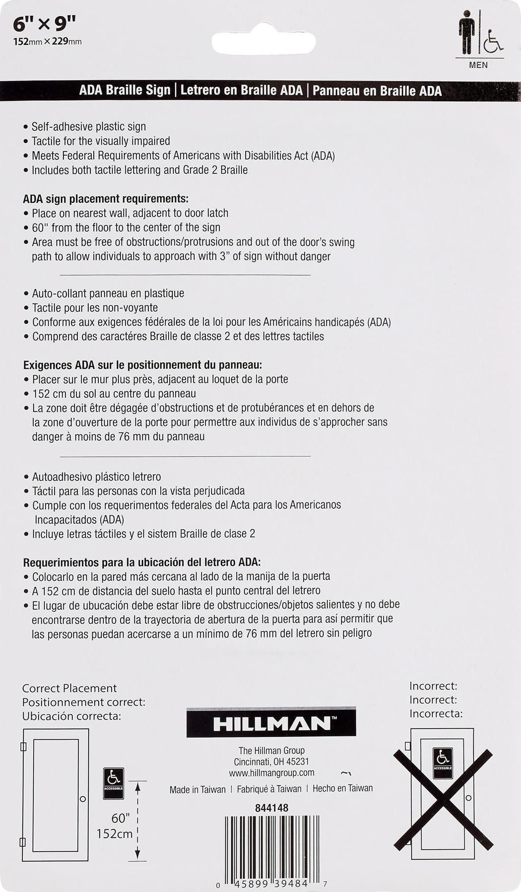 Black and White Men's Handicapped Restroom Sign with Braille, 6" x 9"