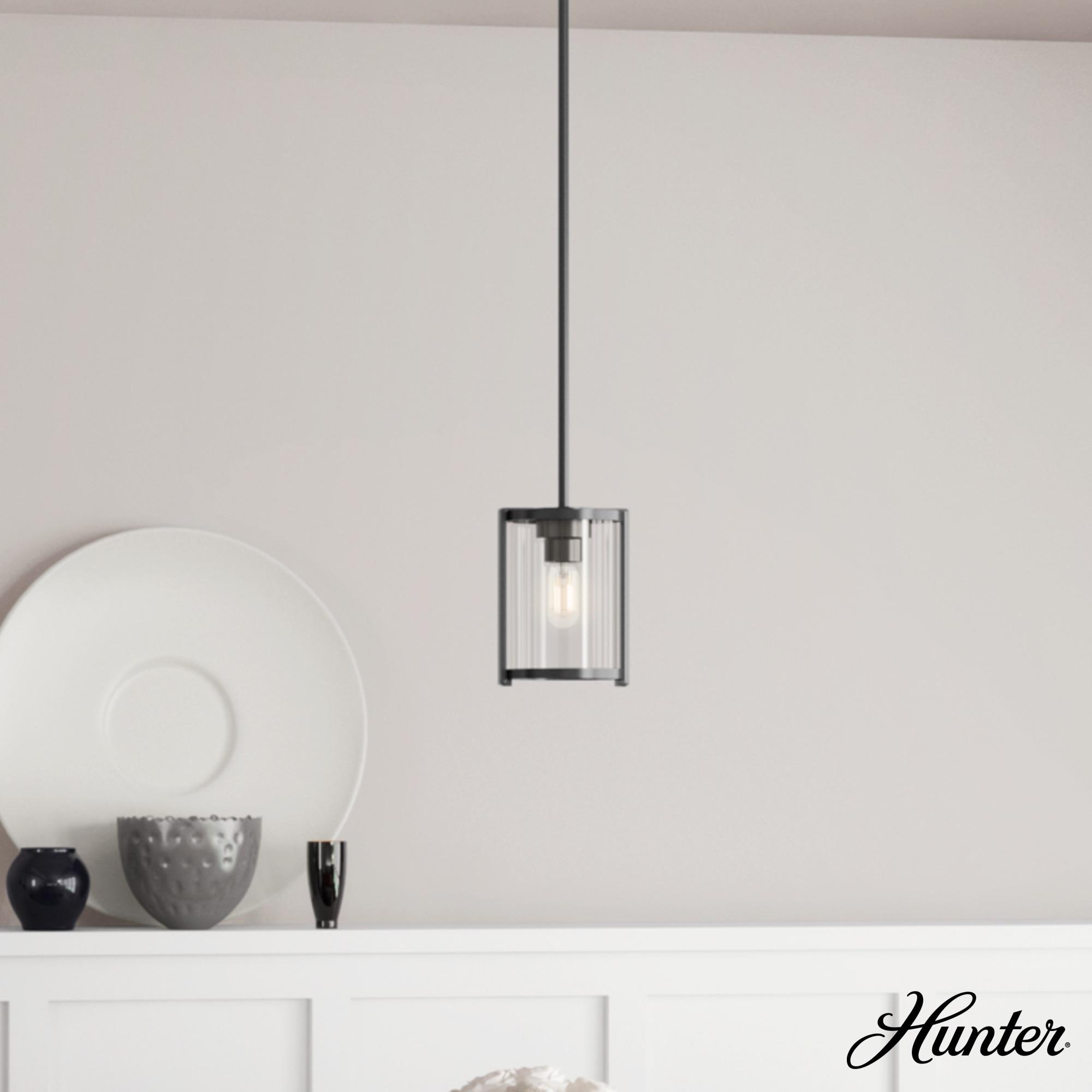 Astwood Clear Glass Mini Pendant Ceiling Light Fixture Matte Black - Hunter Fan: UL Listed, Adjustable Height