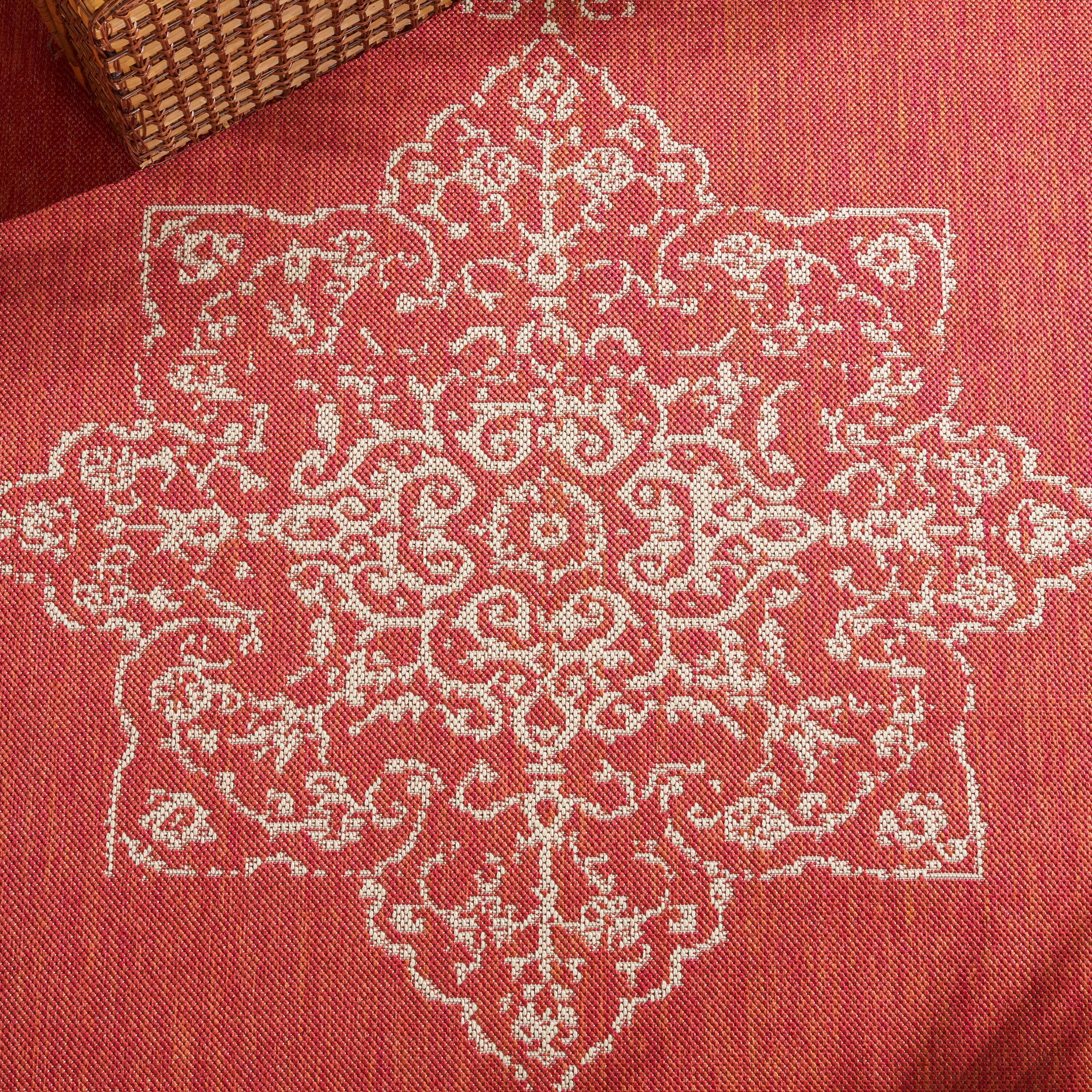 Beach House BHS180 POWER LOOMED Indoor/Outdoor Runner Rug - Red/Creme - 2'2"x6' - Safavieh