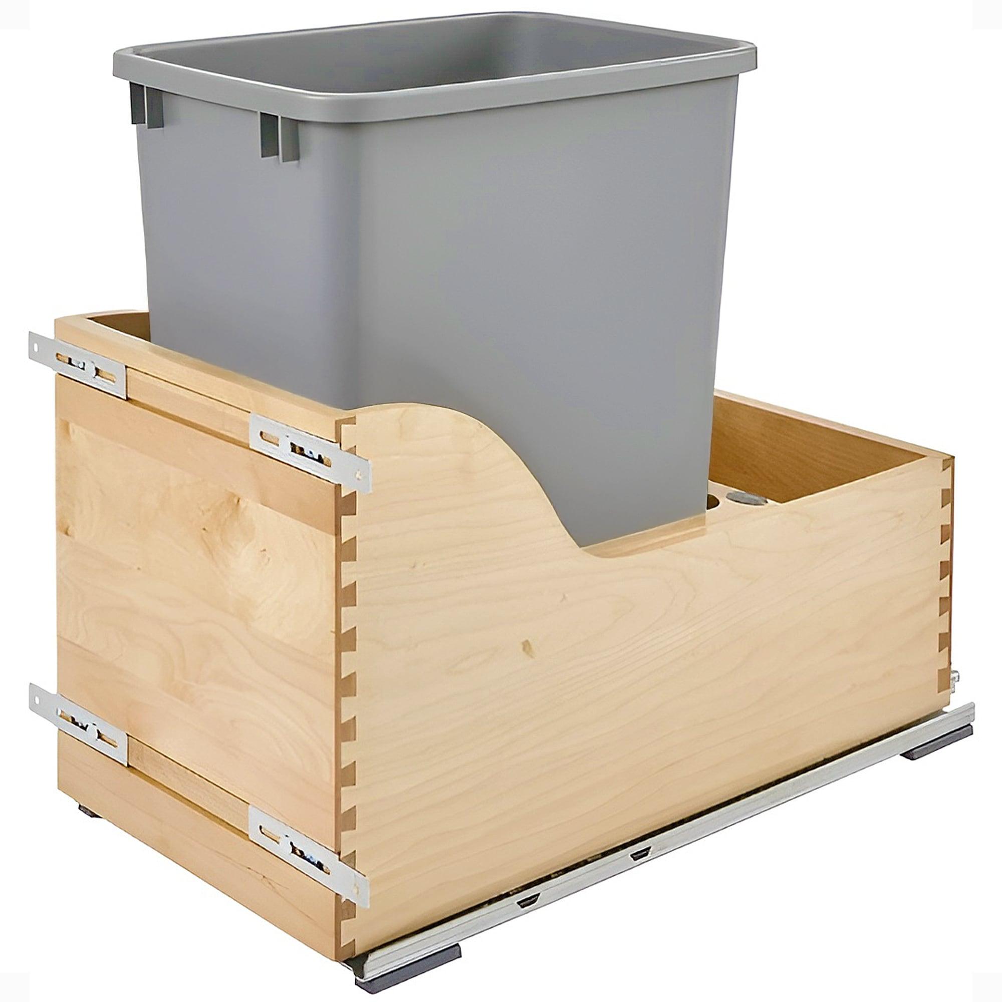 Rev-A-Shelf Pullout Trash Can for Kitchen Cabinets 35 Qt 8.75 Gal Bottom Mounted, Rear Storage, Undermount Soft-Close Slides, Silver, 4WCSC-1535DM-1