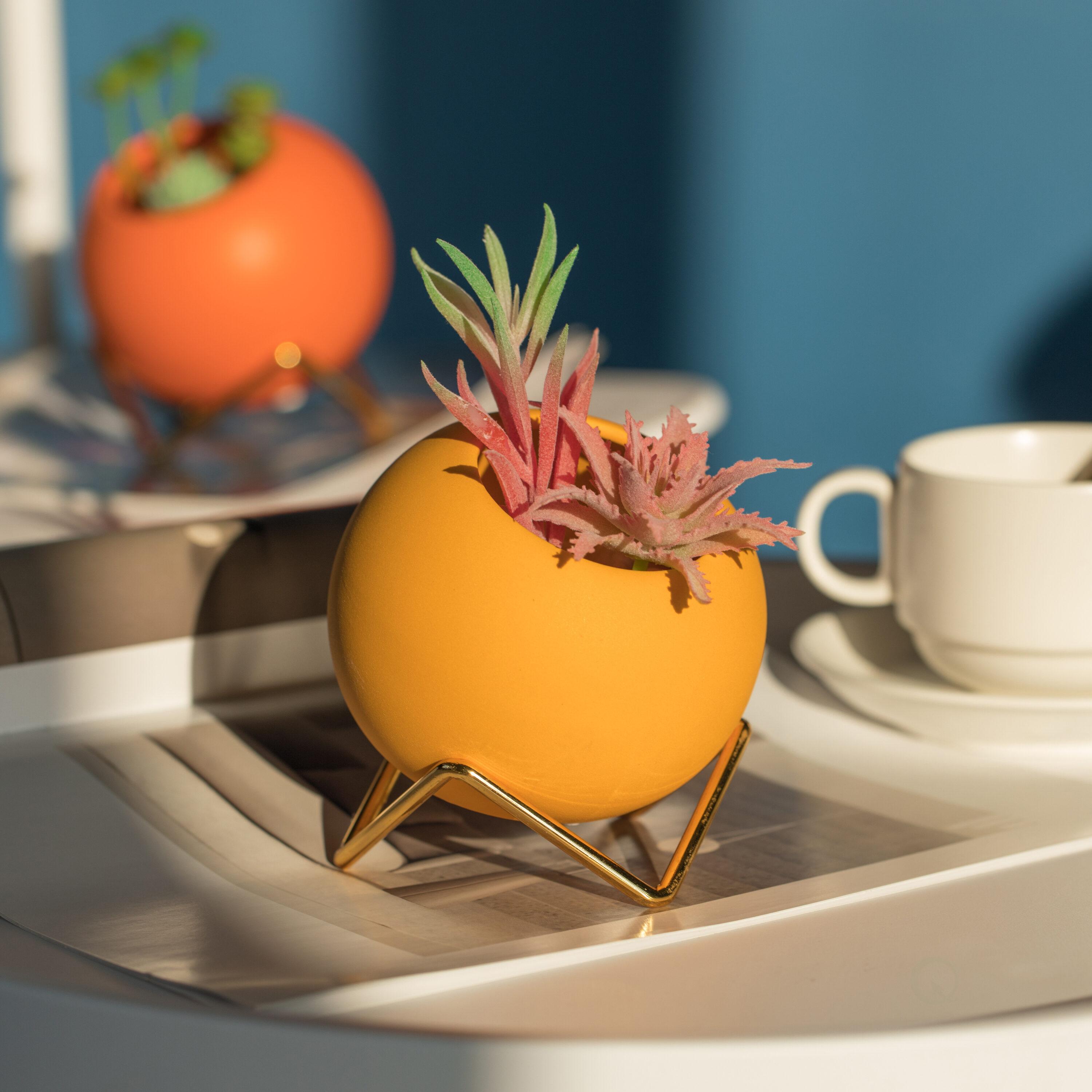 Fabulaxe Small Modern Ceramic Flower Vase for Living Room, Home Office Table, Dining Room and Entryway, Yellow