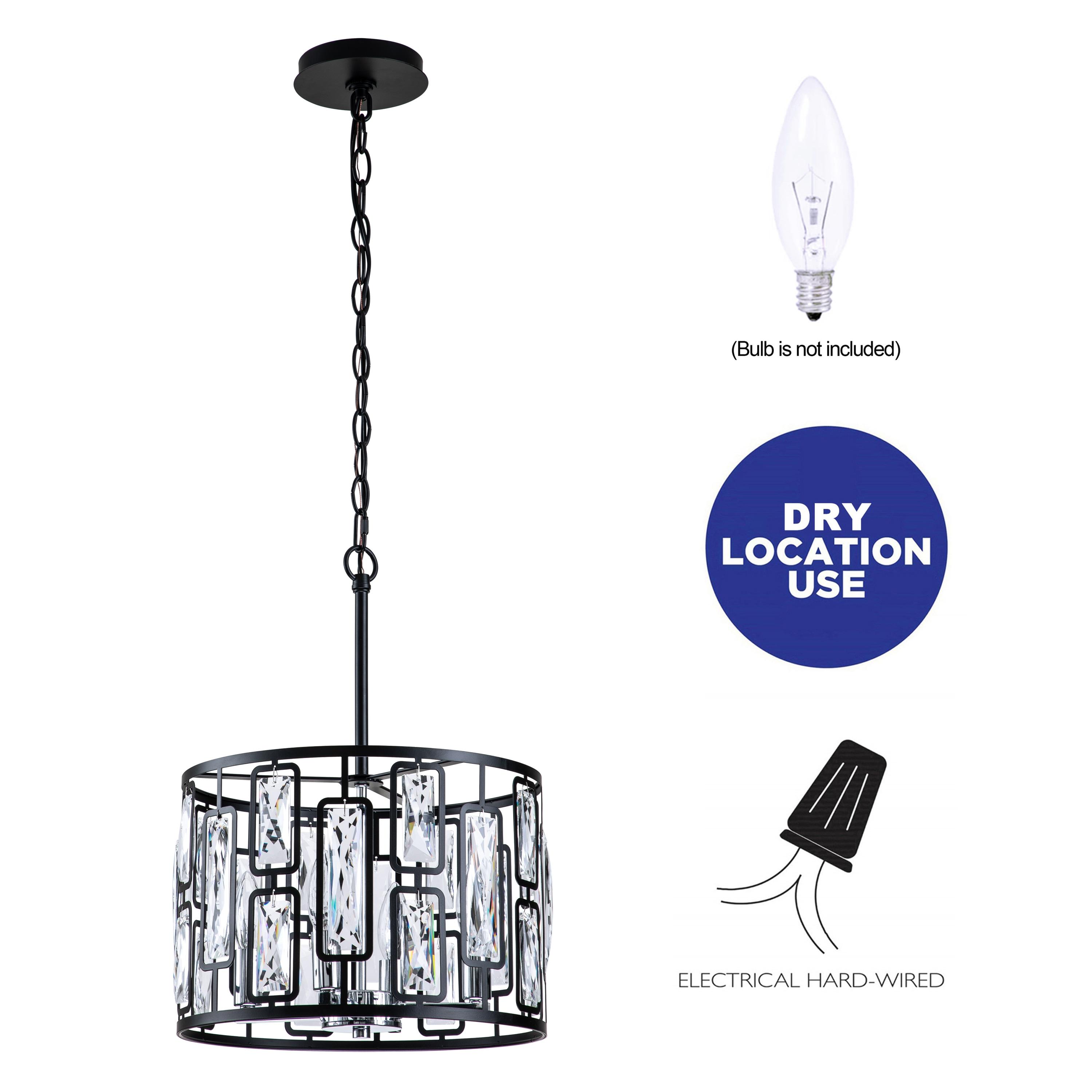 C Cattleya 4-Light Black Drum Pendant Light with Clear Crystals