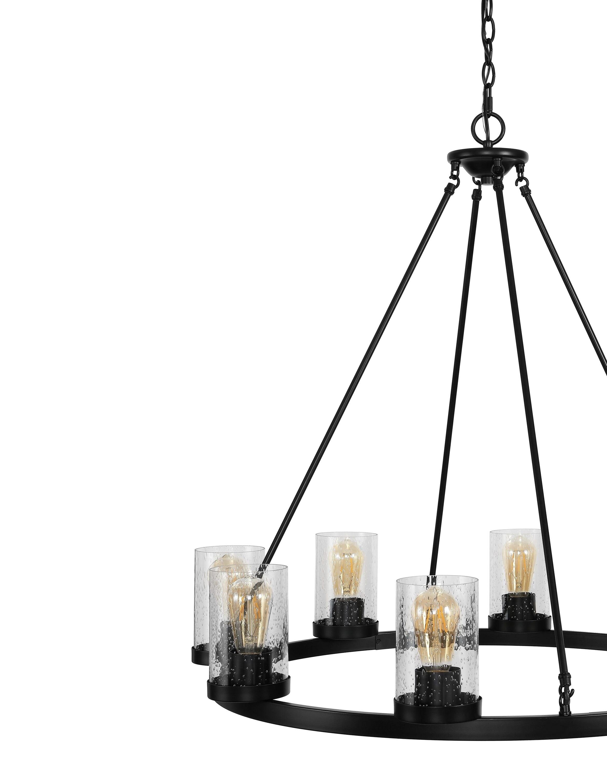 JONATHAN Y JYL7554A Coronet 33.5" 8-Light Iron/Seeded Glass Rustic Farmhouse Round LED Chandelier, Industrial, Vintage for living room, dinning room, bedroom Bulb Included, Oil Rubbed Bronze